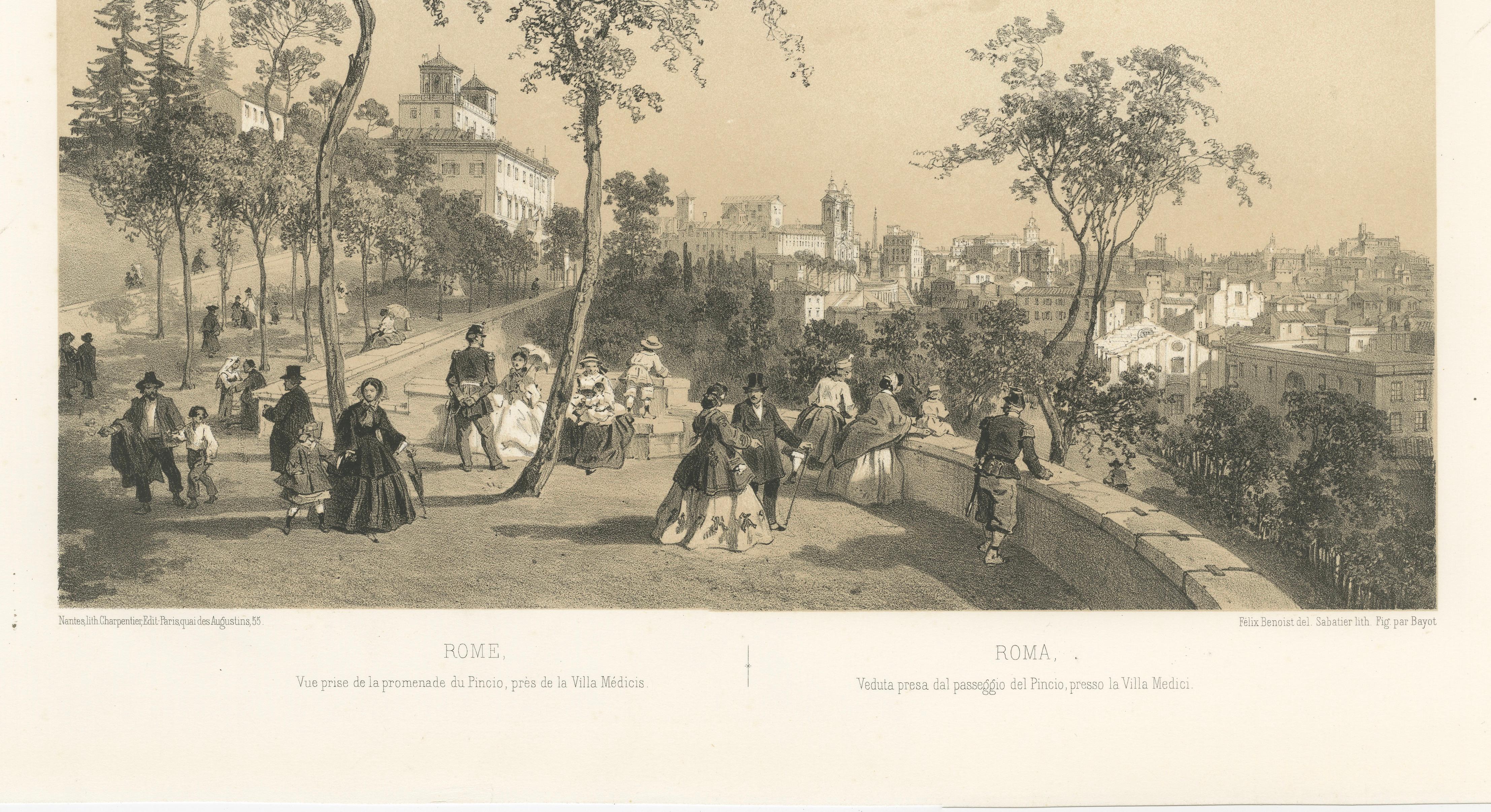 Rome City Panorama from the Pincio – Elegant Promenade Scene, 1869