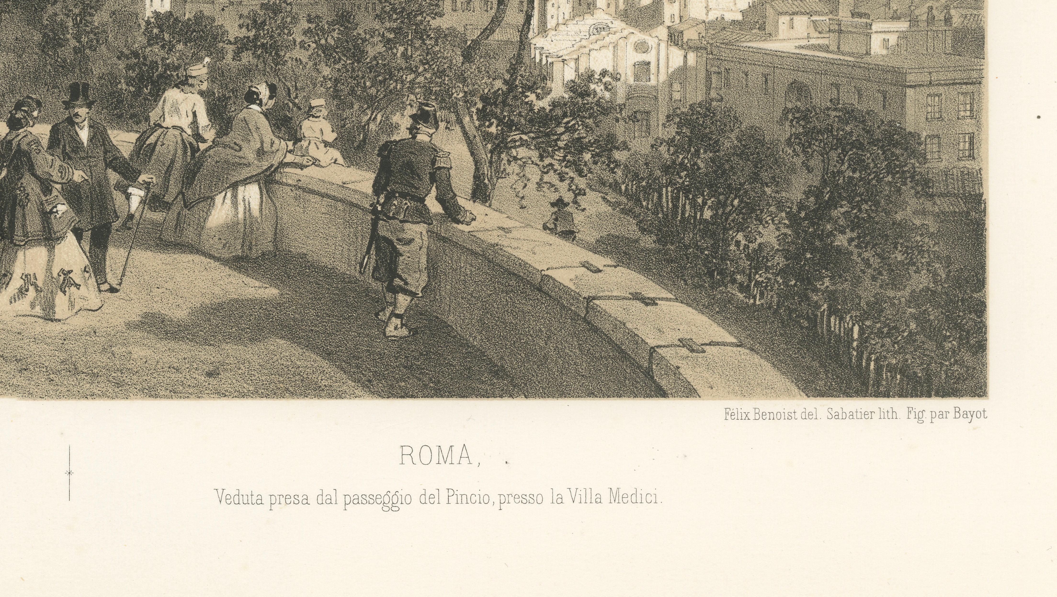 Rome City Panorama from the Pincio – Elegant Promenade Scene, 1869