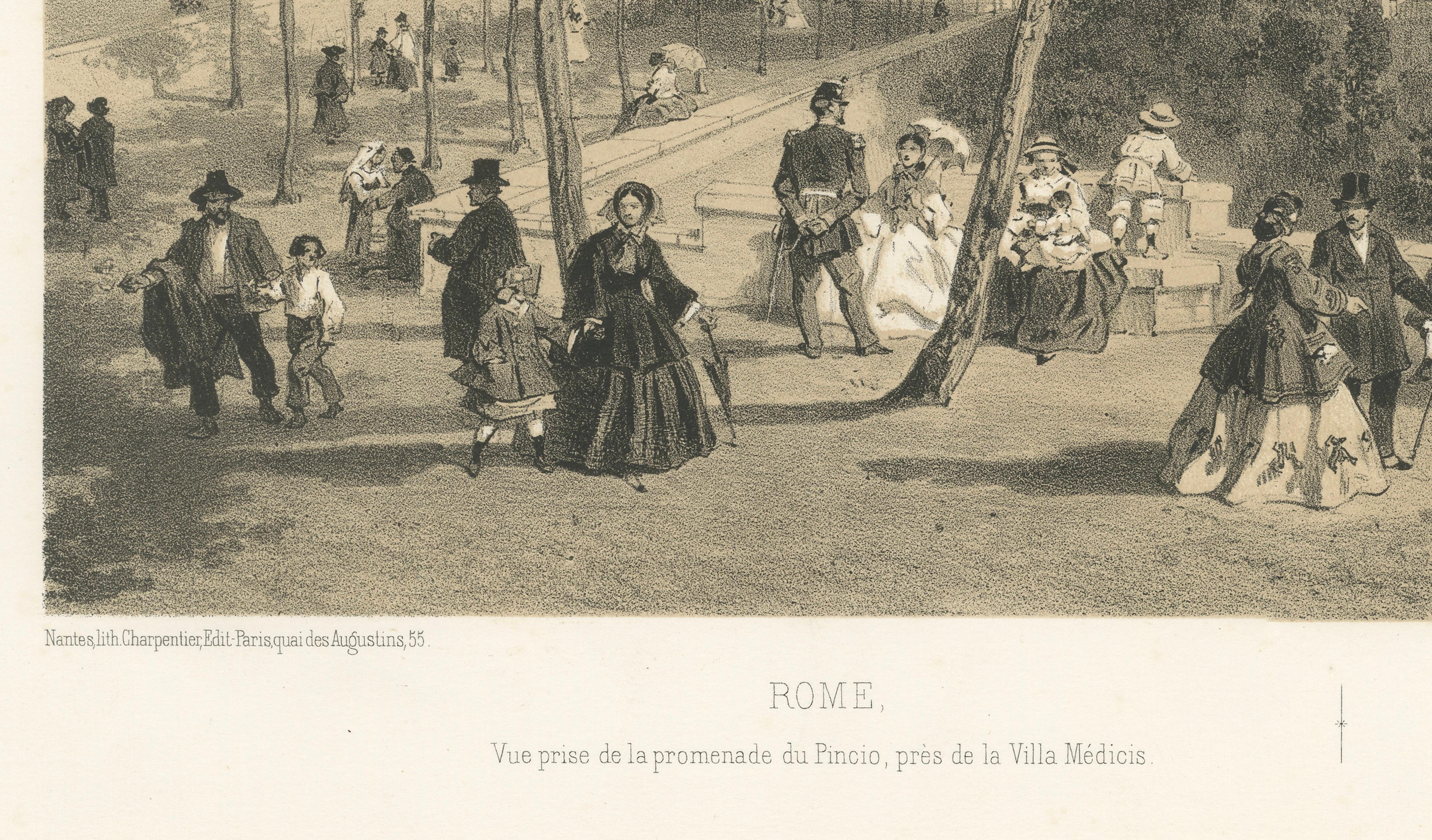 Rome City Panorama from the Pincio – Elegant Promenade Scene, 1869