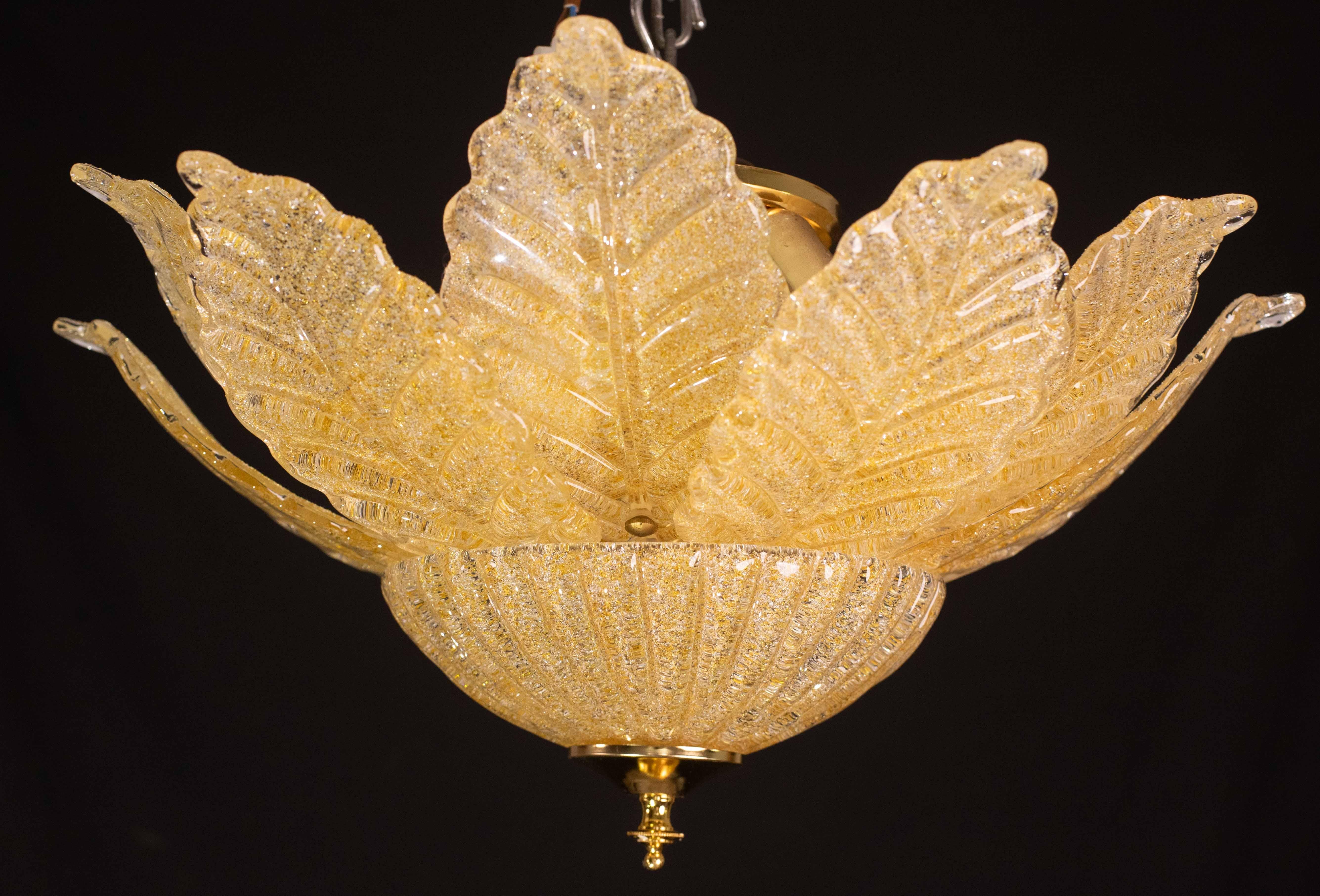 Roma, Lámpara de Techo o Empotrable de Cristal Dorado de Murano, Década de 1970 finales del siglo XX en venta