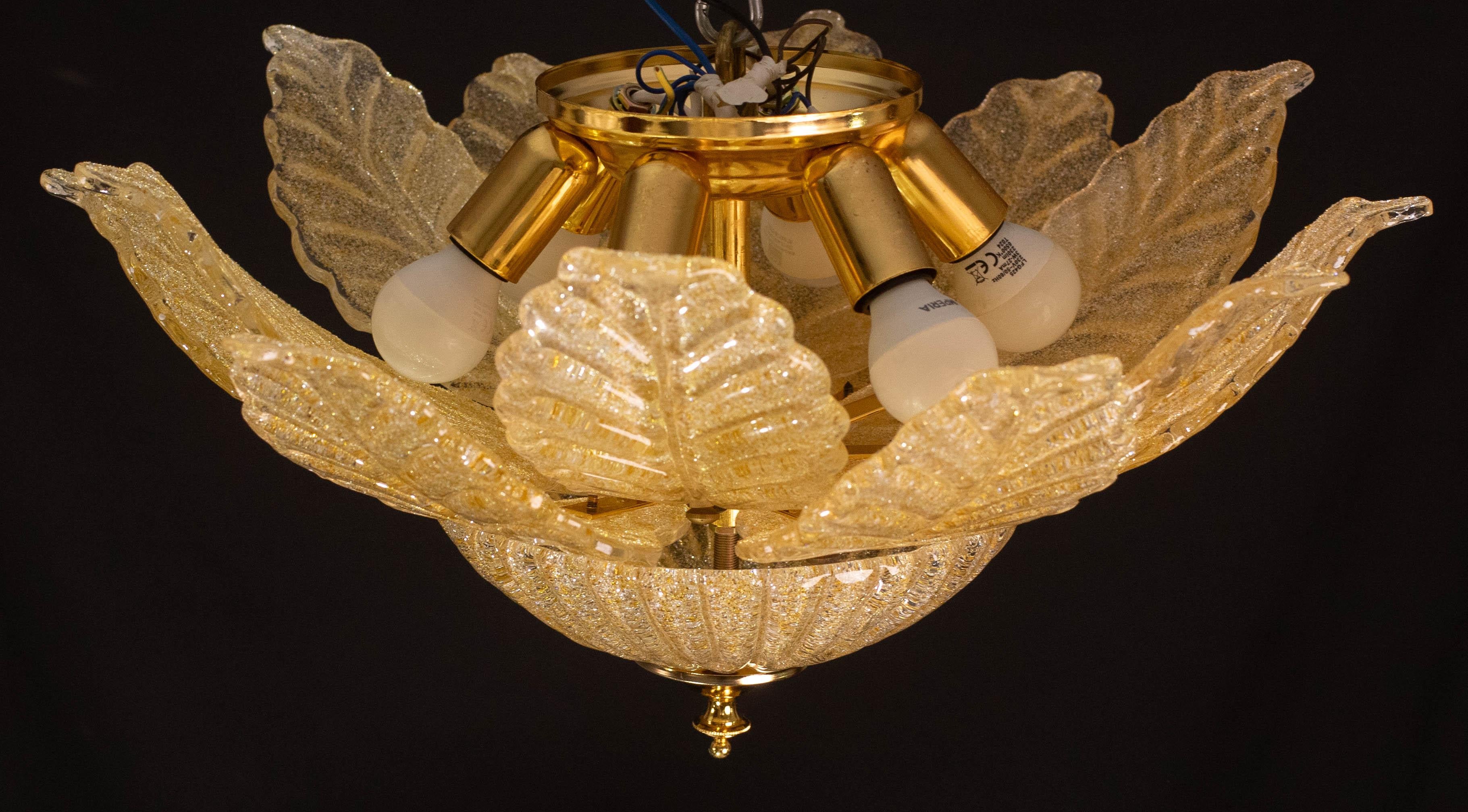 Roma, Lámpara de Techo o Empotrable de Cristal Dorado de Murano, Década de 1970 en venta 4