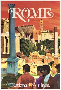 ROME - NATIONAL AIRLINES Original Vintage Airline Travel Italy Tourism Poster