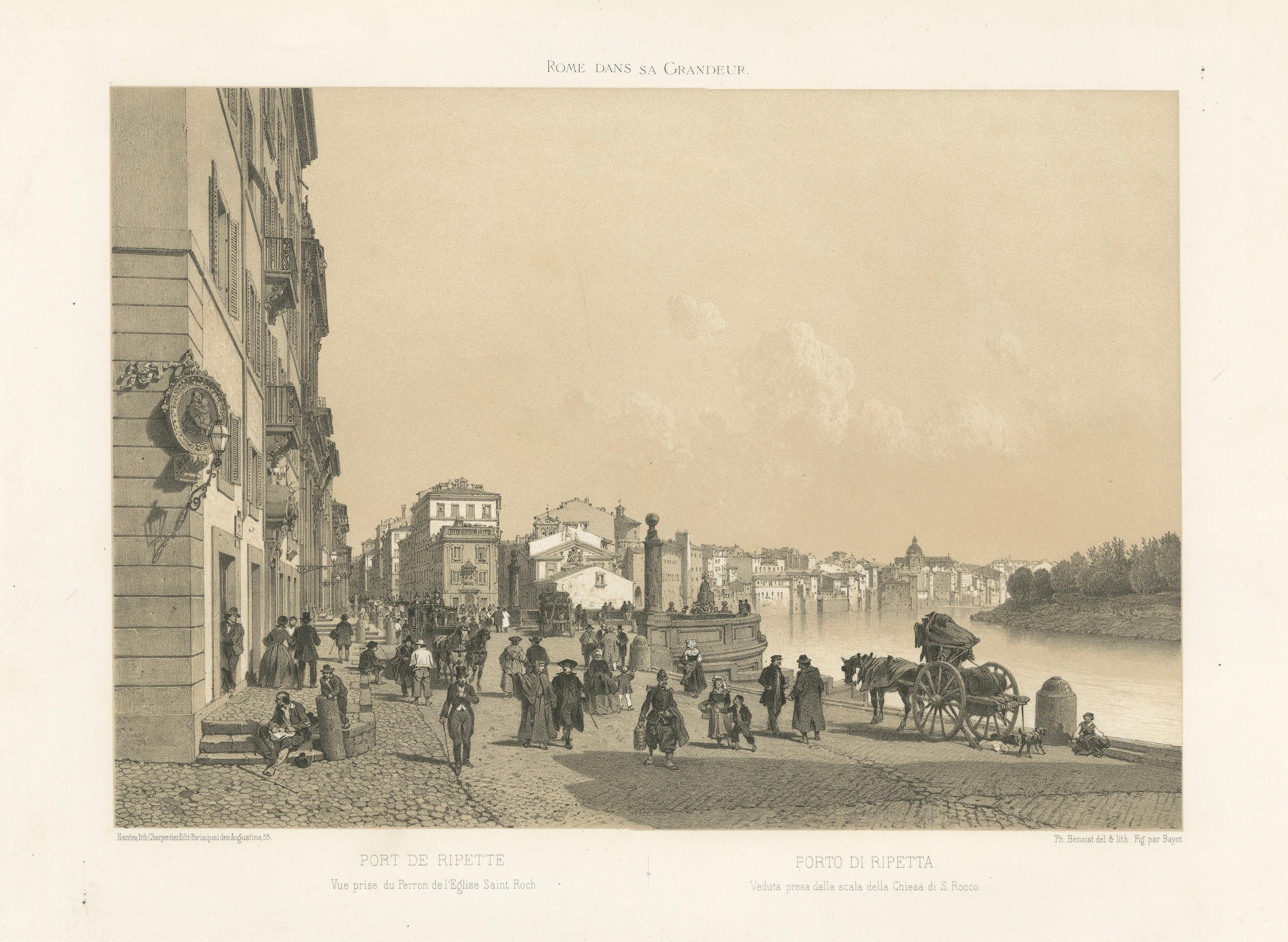 Rome on the Tiber – Lively Porto di Ripetta Scene, Benoist 1869