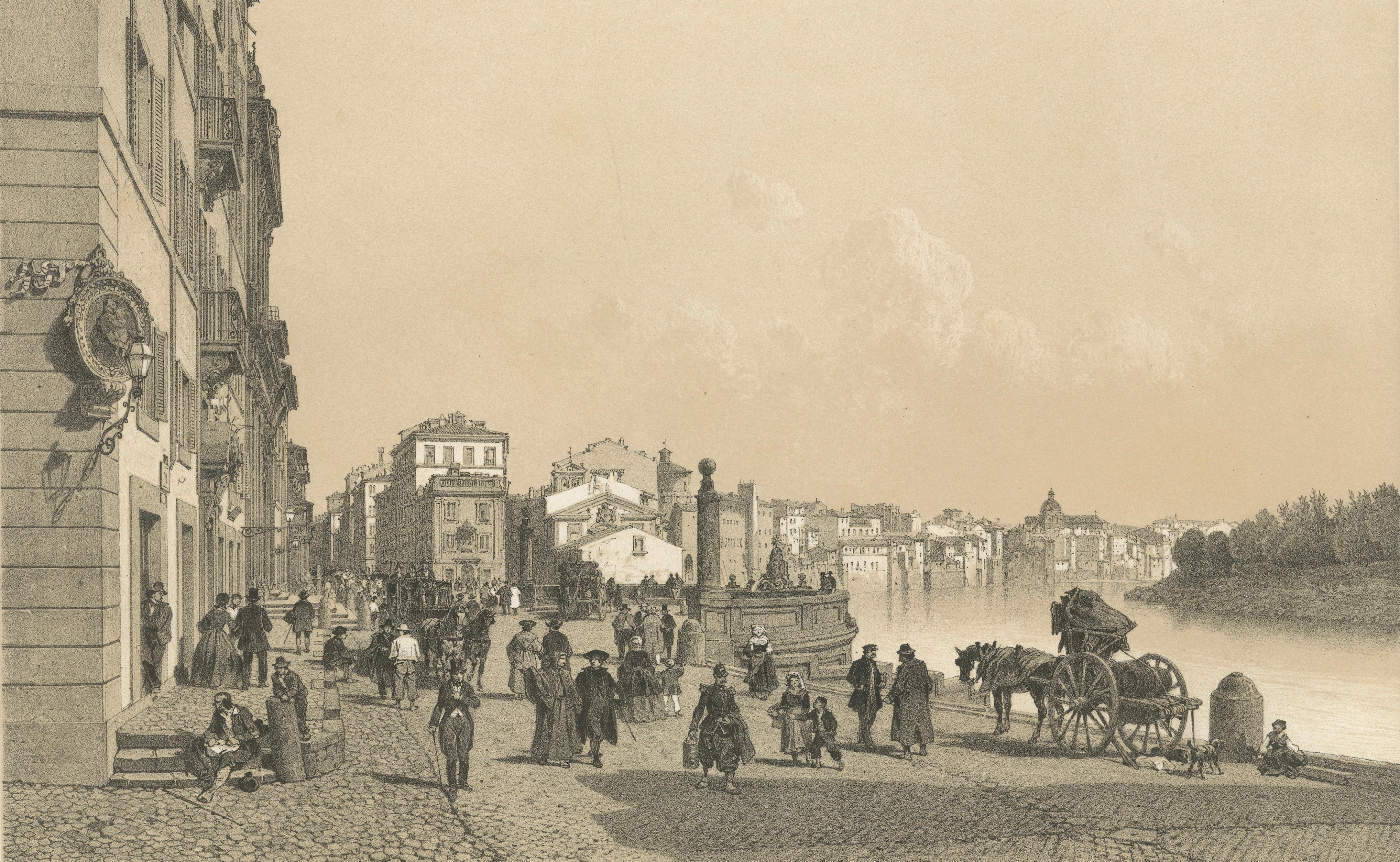 Rome on the Tiber – Lively Porto di Ripetta Scene, Benoist 1869