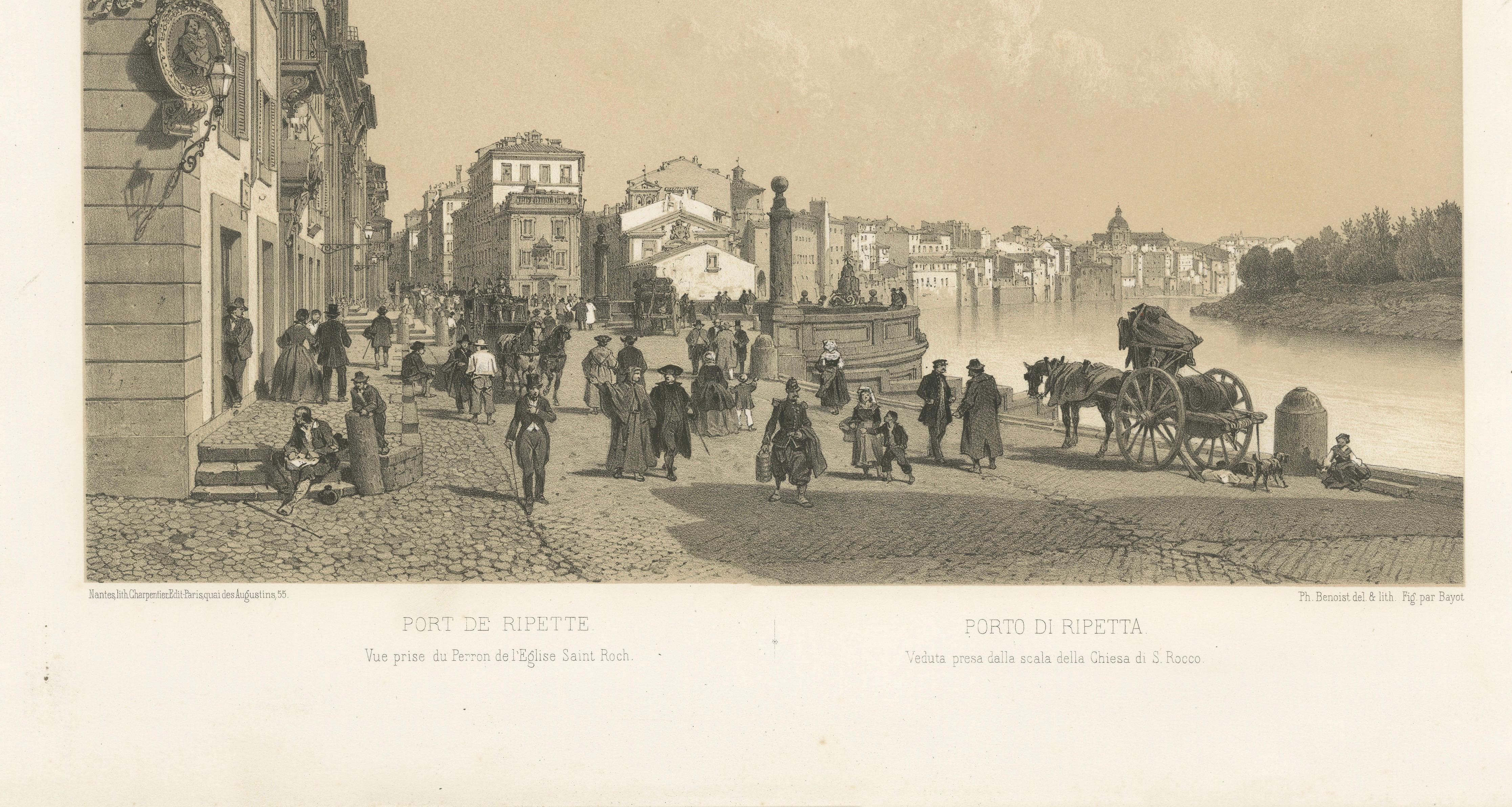 Rome on the Tiber – Lively Porto di Ripetta Scene, Benoist 1869