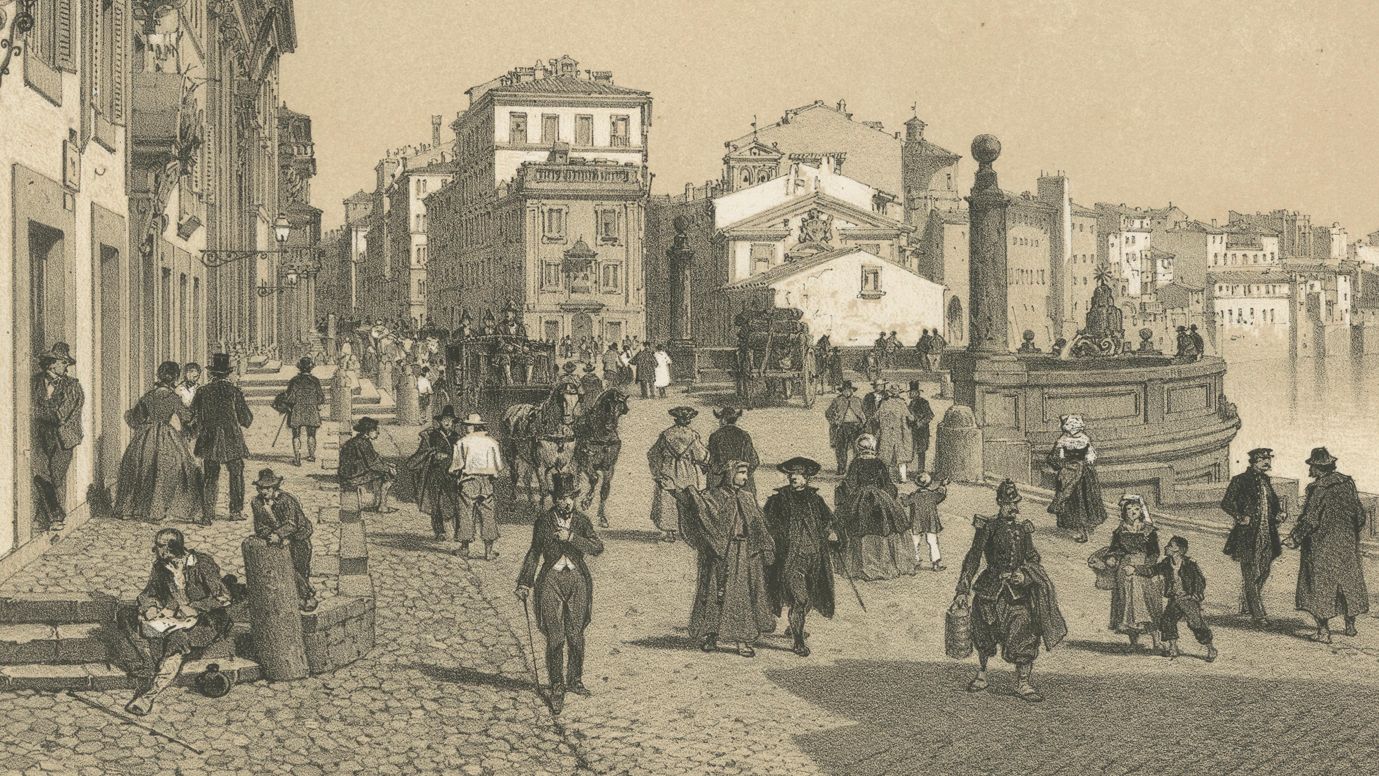 Rome on the Tiber – Lively Porto di Ripetta Scene, Benoist 1869