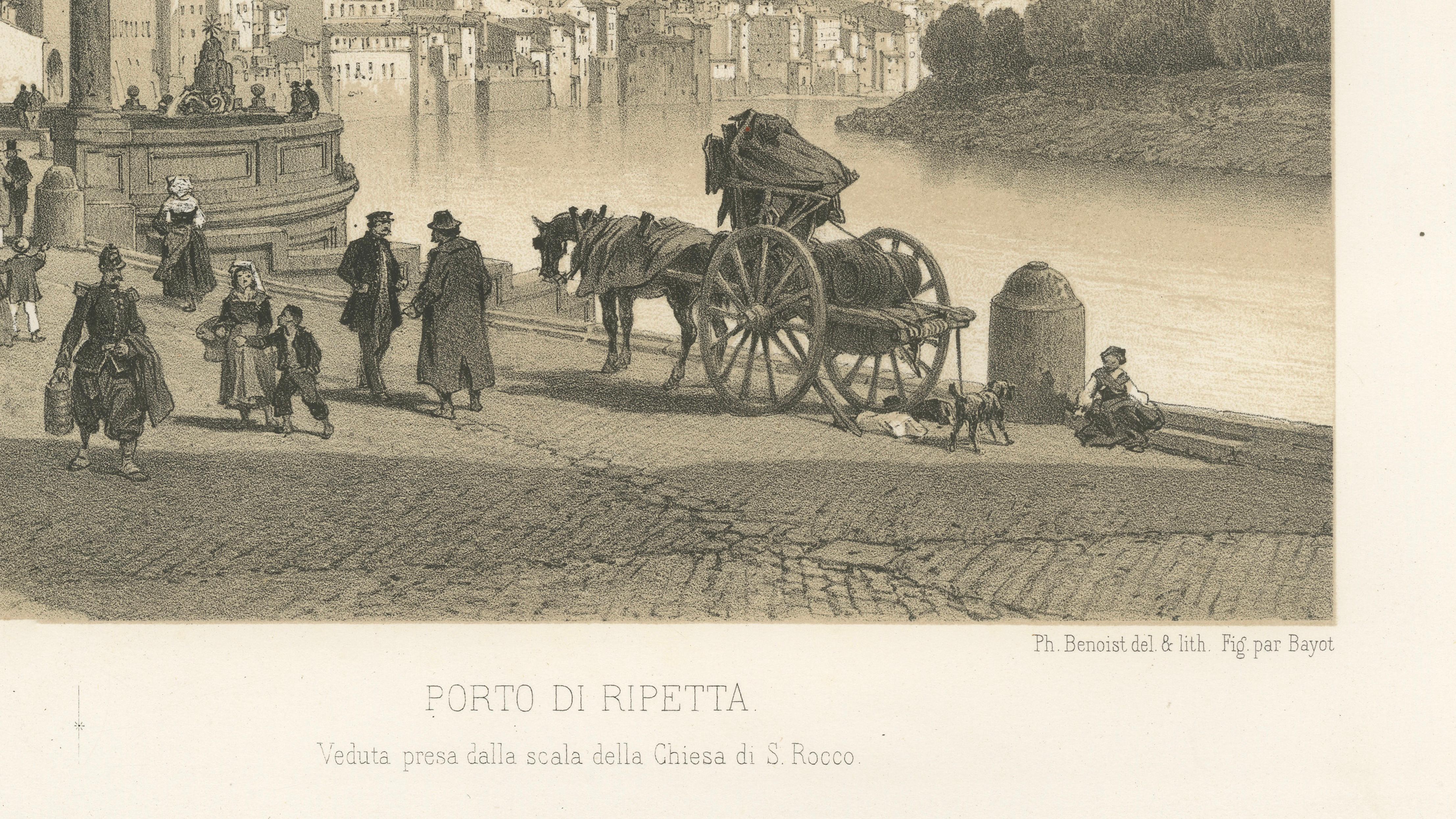 Rome on the Tiber – Lively Porto di Ripetta Scene, Benoist 1869