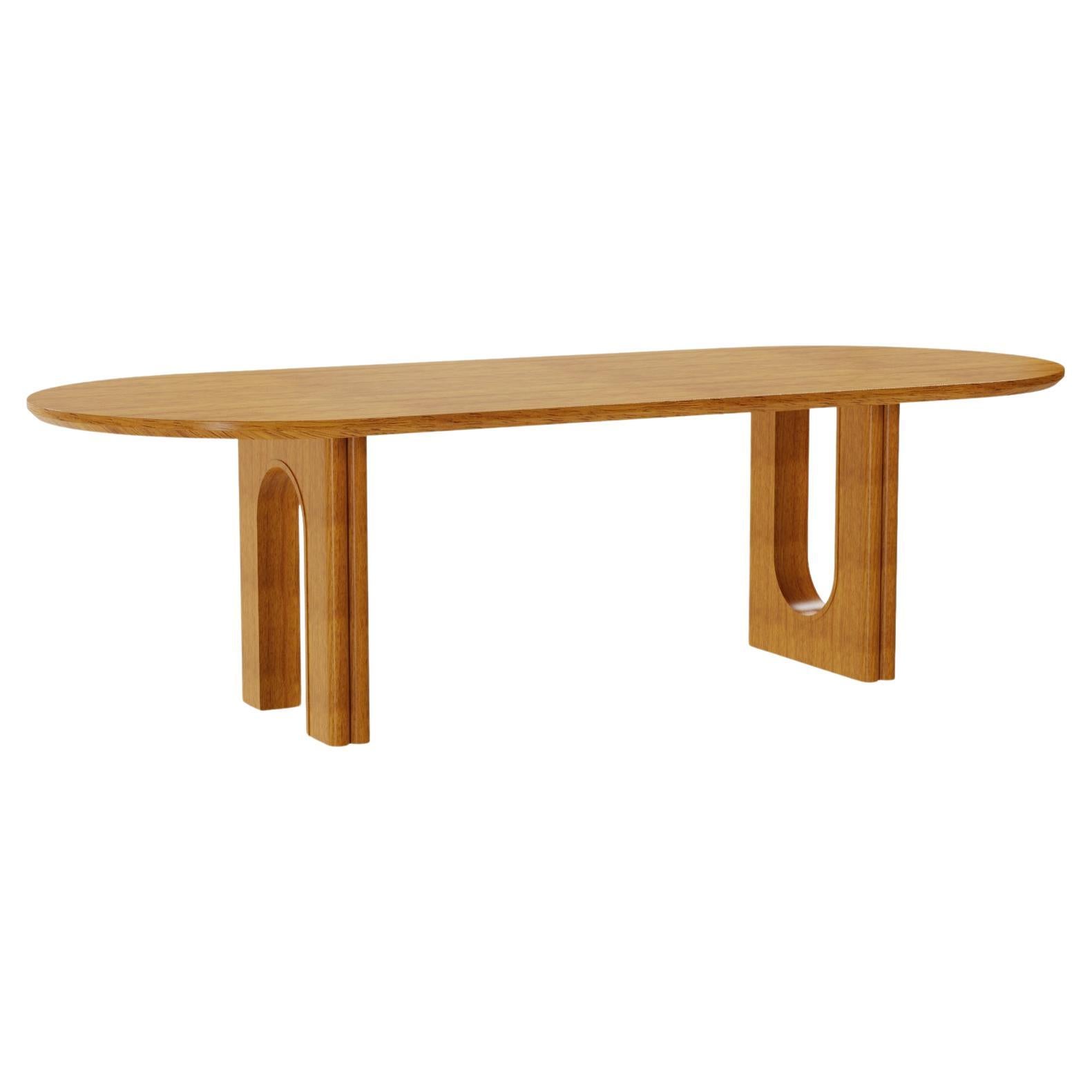 Rome Outdoor Oval Dining Table in Iroko Wood with Sculptural Arched Base
