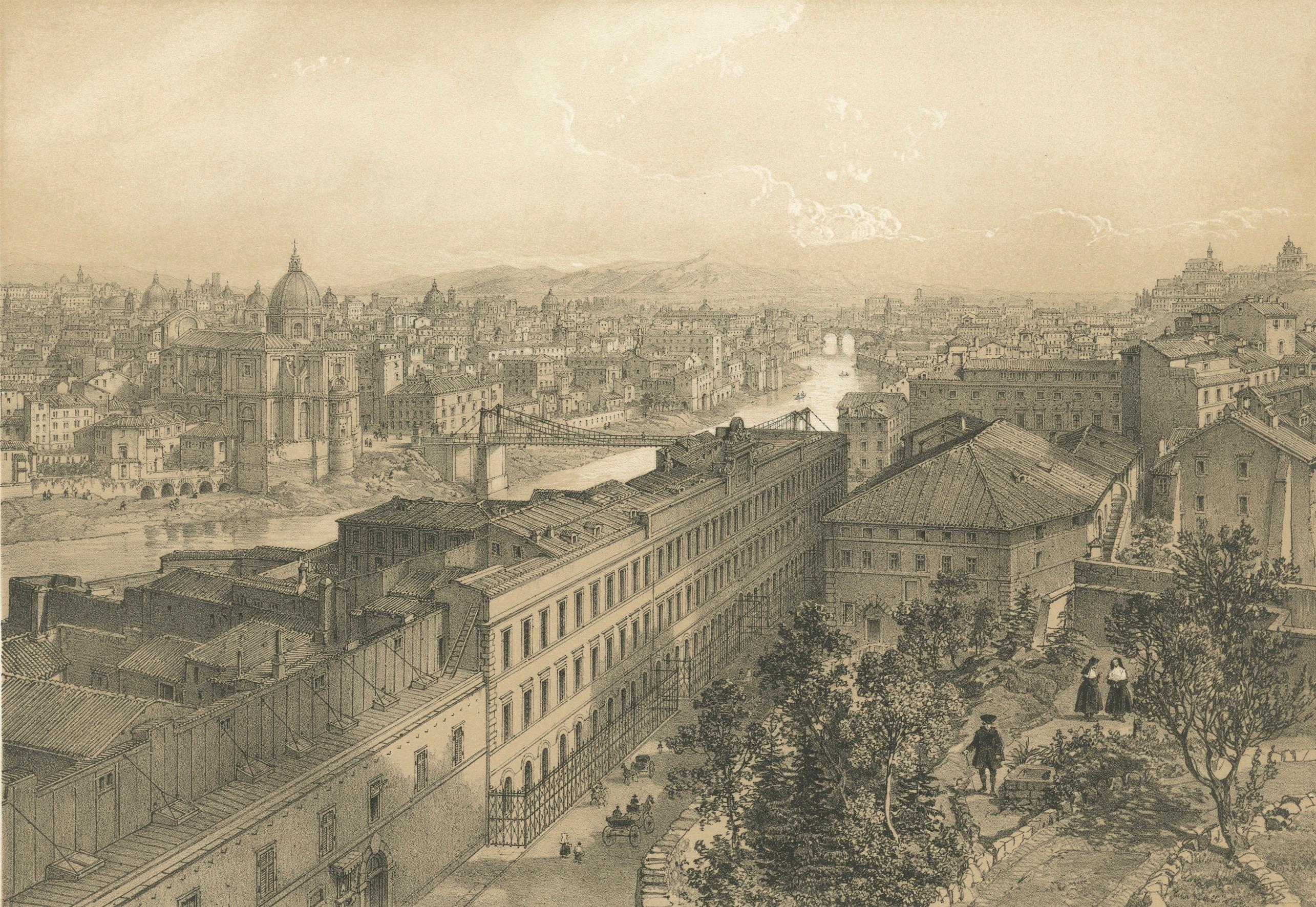 Rome Panorama from Monte Gianicolo, Antique City View Print 1869