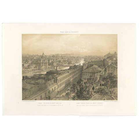 Rome Panorama from Monte Gianicolo, Antique City View Print 1869