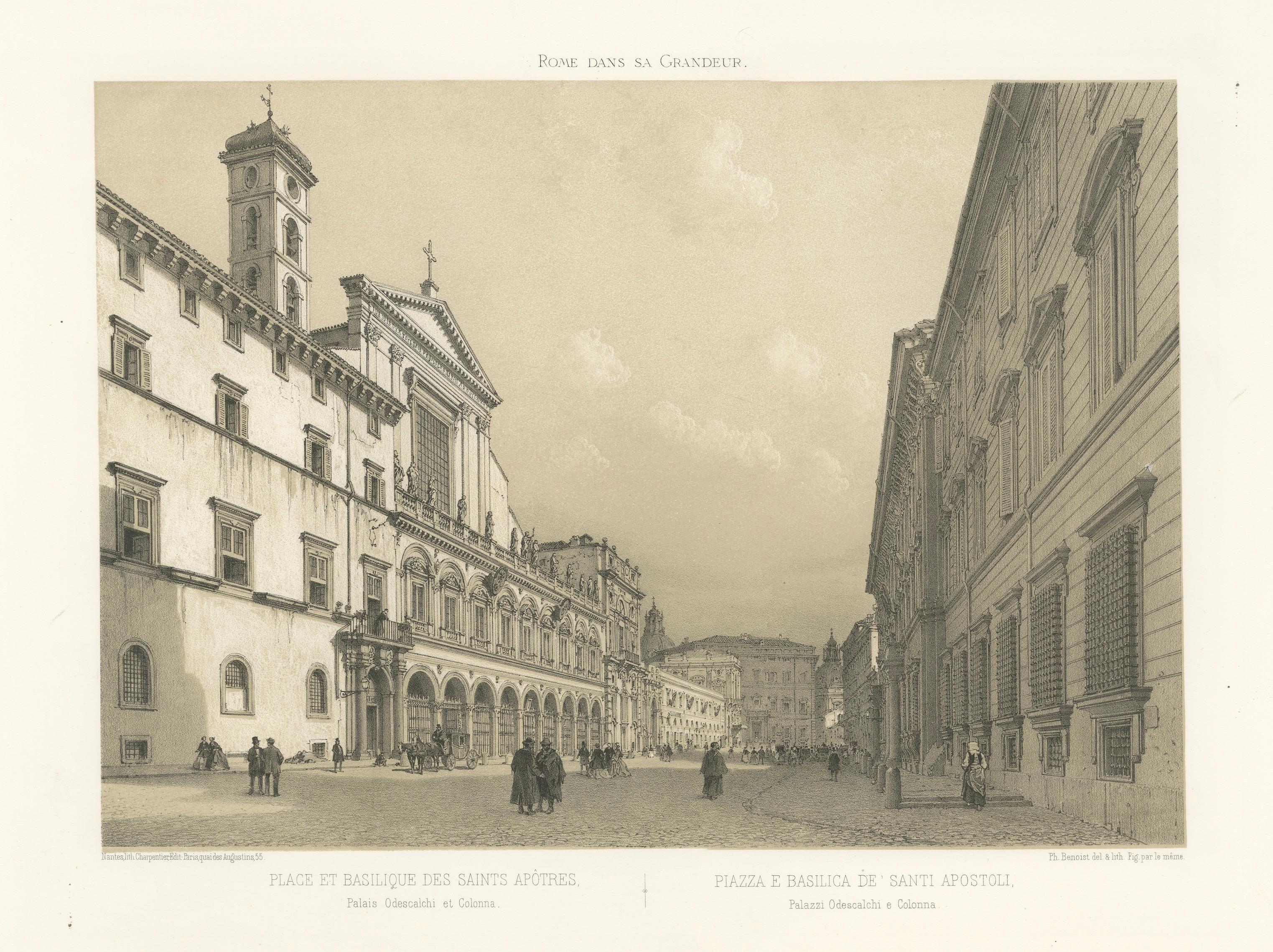 Rome Piazza Santi Apostoli – Grand Architectural View, Benoist 1869