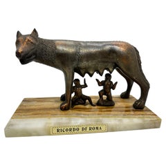 Rome Romulus Remus Souvenir Statue Sculpture on Marble Base Vintage Italy, 1960s