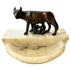 Rome Romulus Remus Souvenir Statue Sculpture on Marble Bowl Vintage Italy, 1950s