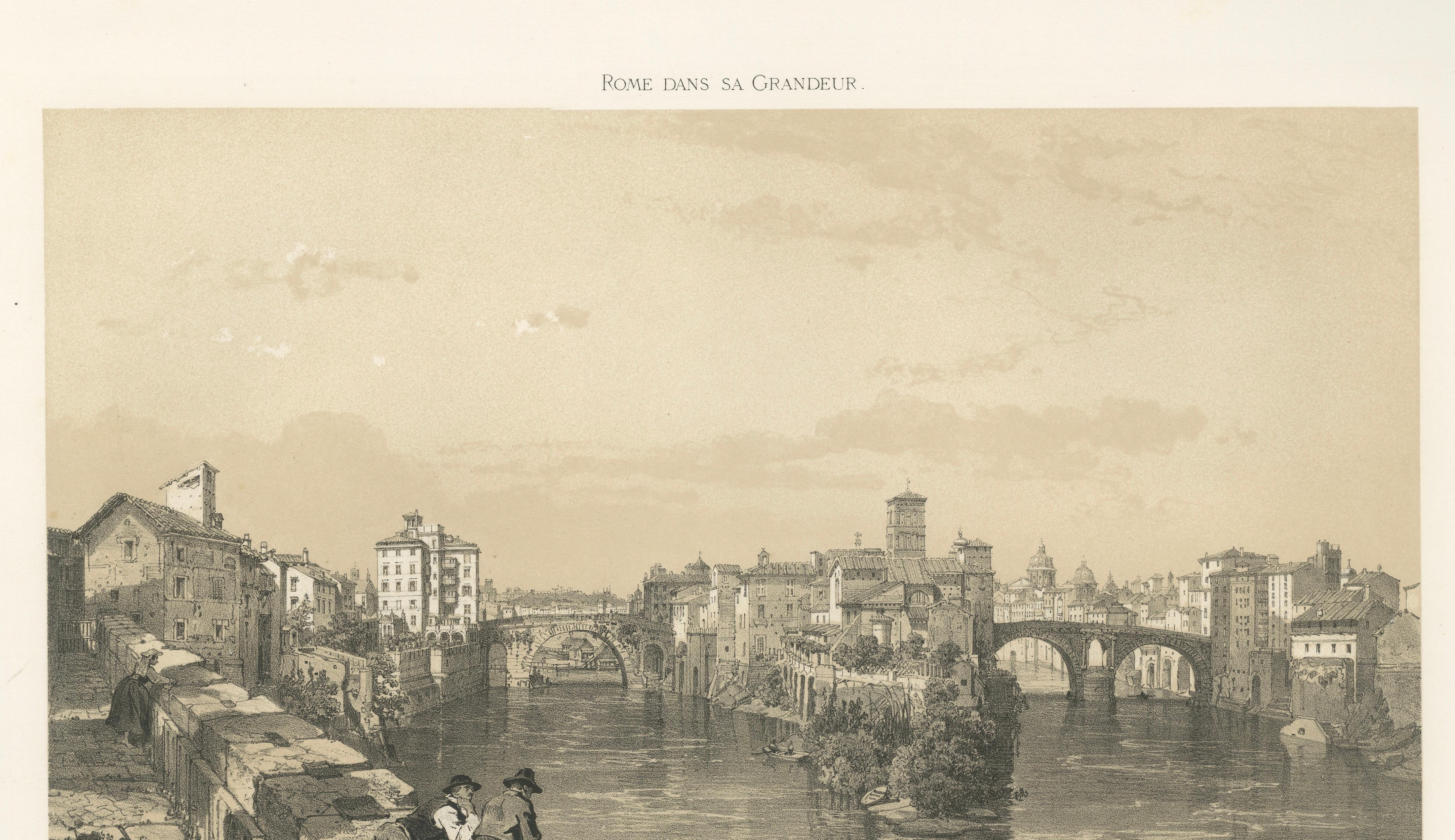 Rome Tiber Island & Ponte Rotto, San Bartolomeo, Antique Print 1869