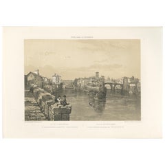 Rome, île du Tibre et Ponte Rotto, San Bartolomeo, estampe ancienne 1869