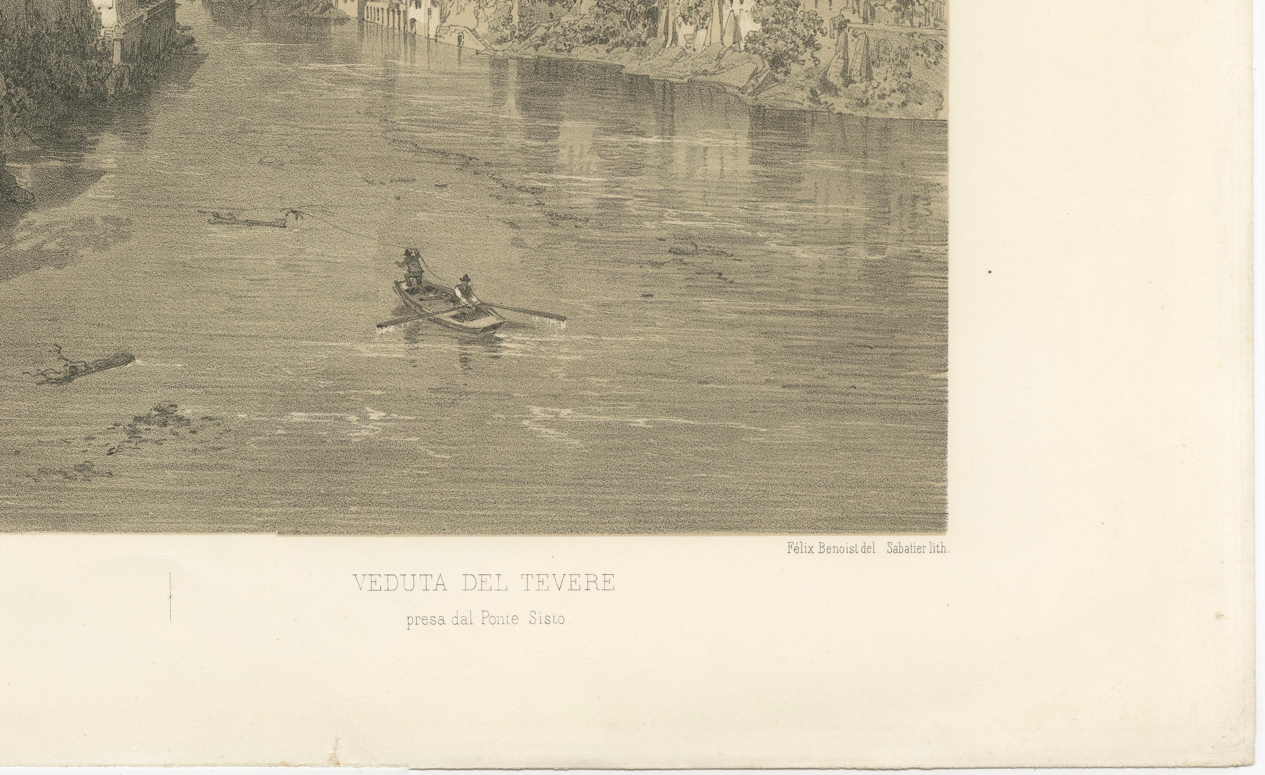 Rome Tiber View from Ponte Sisto, Antique Architectural Print 1869