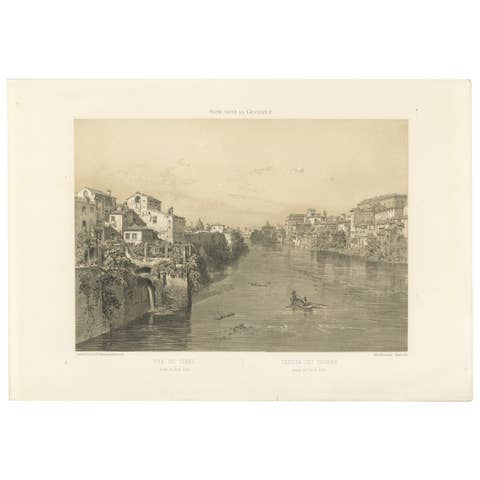 Rome Tiber View from Ponte Sisto, Antique Architectural Print 1869