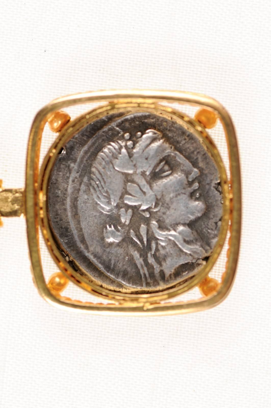 Silver Rome, Ancient Pegasus Coin Set Artfully in 22-Karat Gold Necklace Pendant