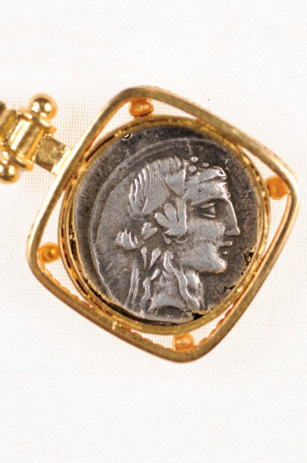 Rome, Ancient Pegasus Coin Set Artfully in 22-Karat Gold Necklace Pendant 1