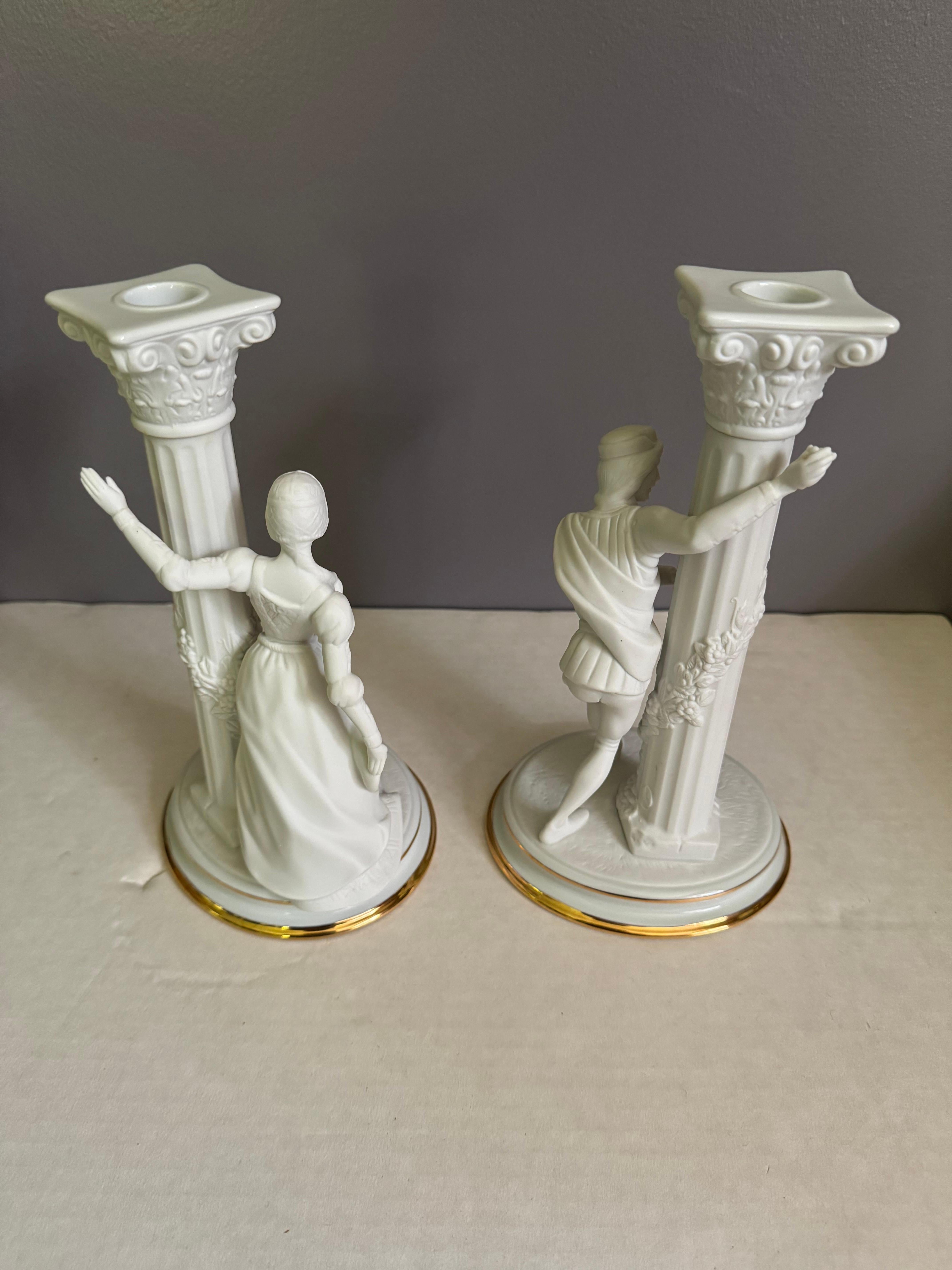 Porcellana Statuette portacandele Romeo e Giulietta Franklin MInt 1986 in vendita
