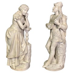 Romeo and Juliet, a pair of antique Italian Carved Marble Sculptures
