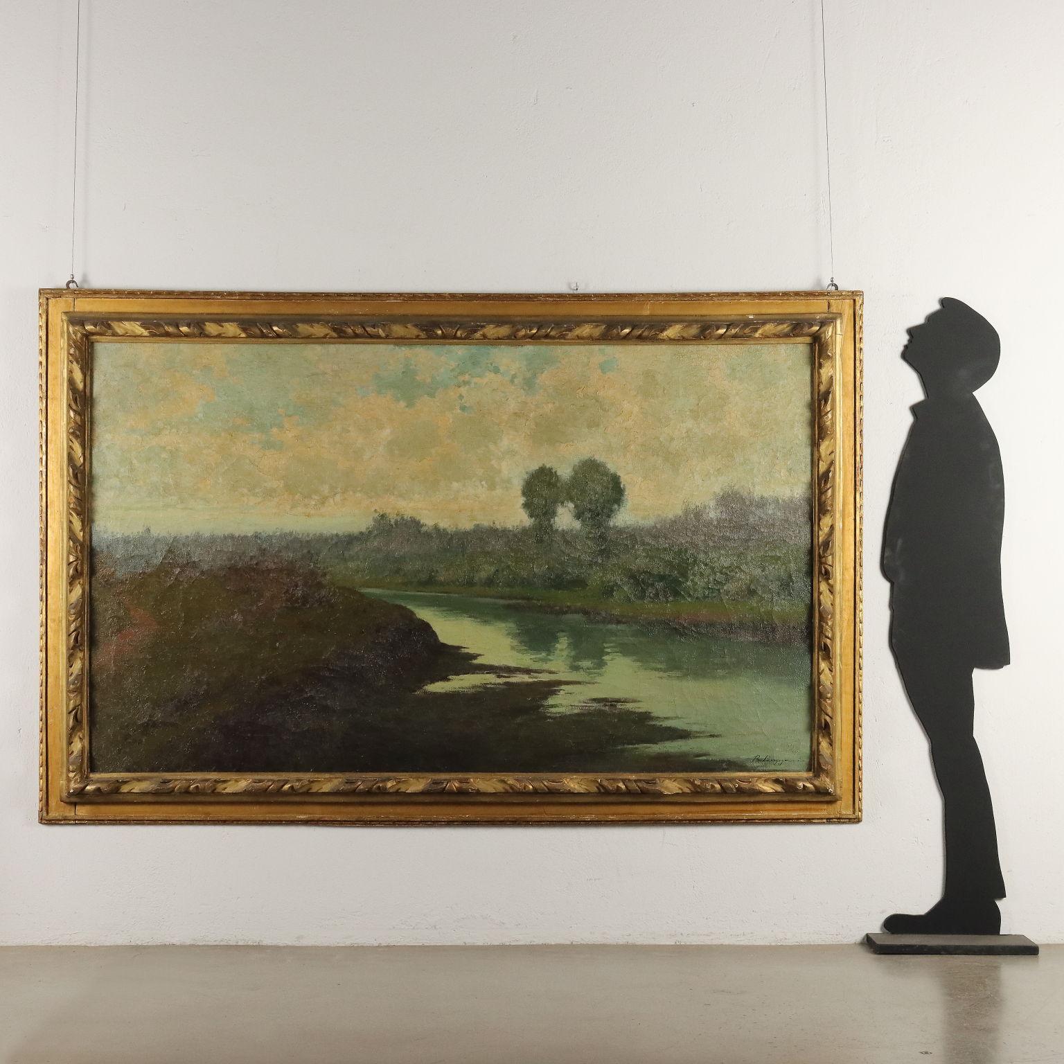 Paisaje con río Siglo XX - Painting de Romeo Borgognoni