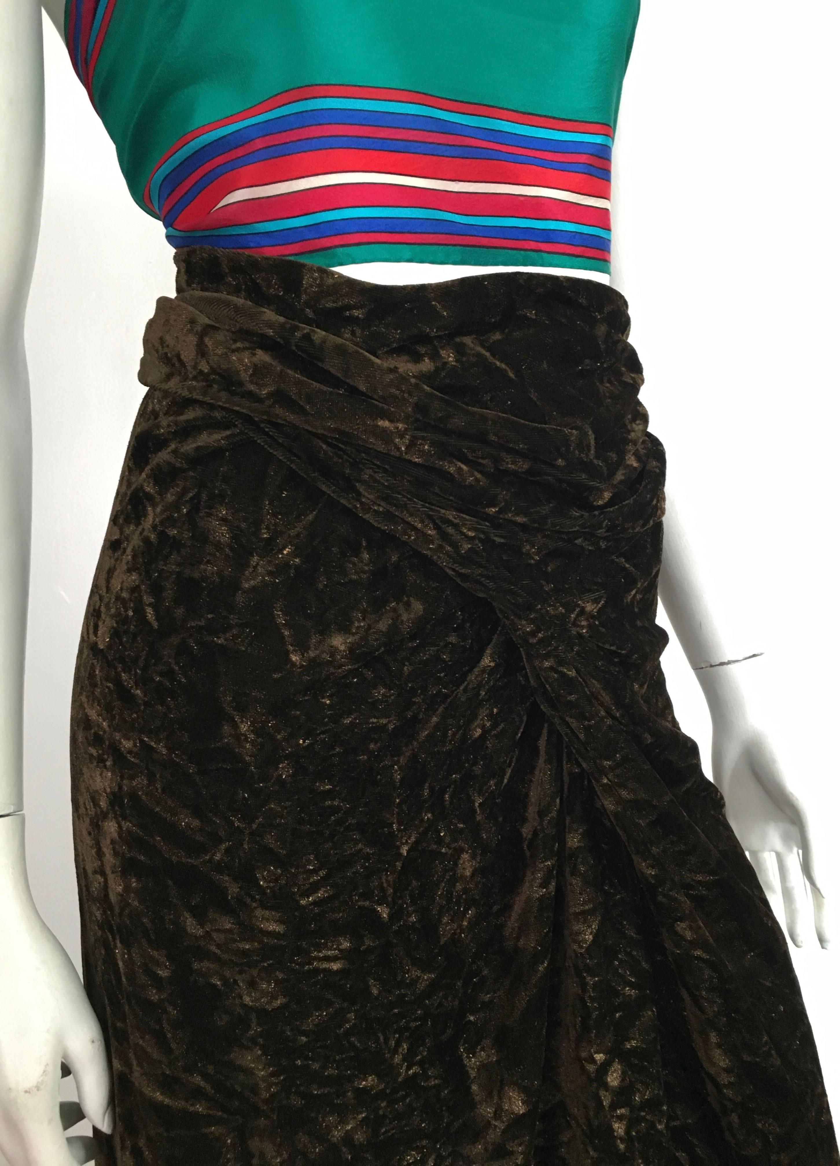 Romeo Gigli 1980s Brown Velvet Long Skirt Size 6. In Excellent Condition For Sale In Atlanta, GA