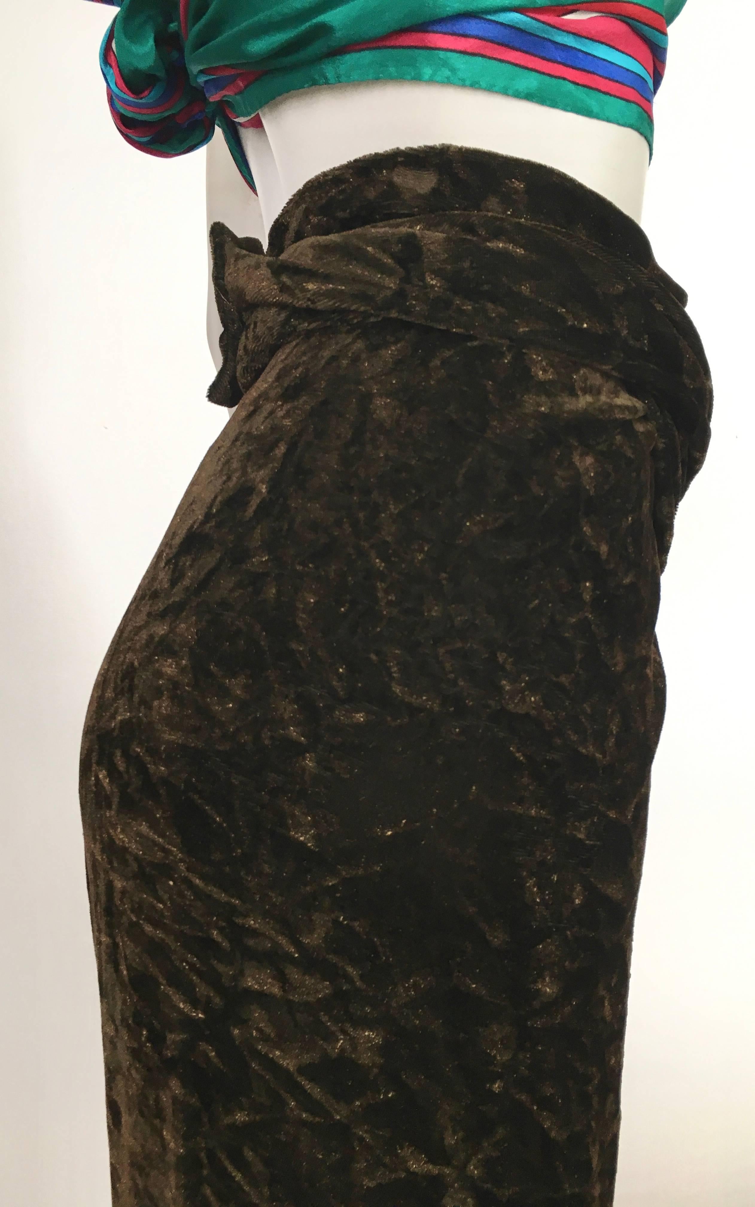 Women's or Men's Romeo Gigli 1980s Brown Velvet Long Skirt Size 6. For Sale