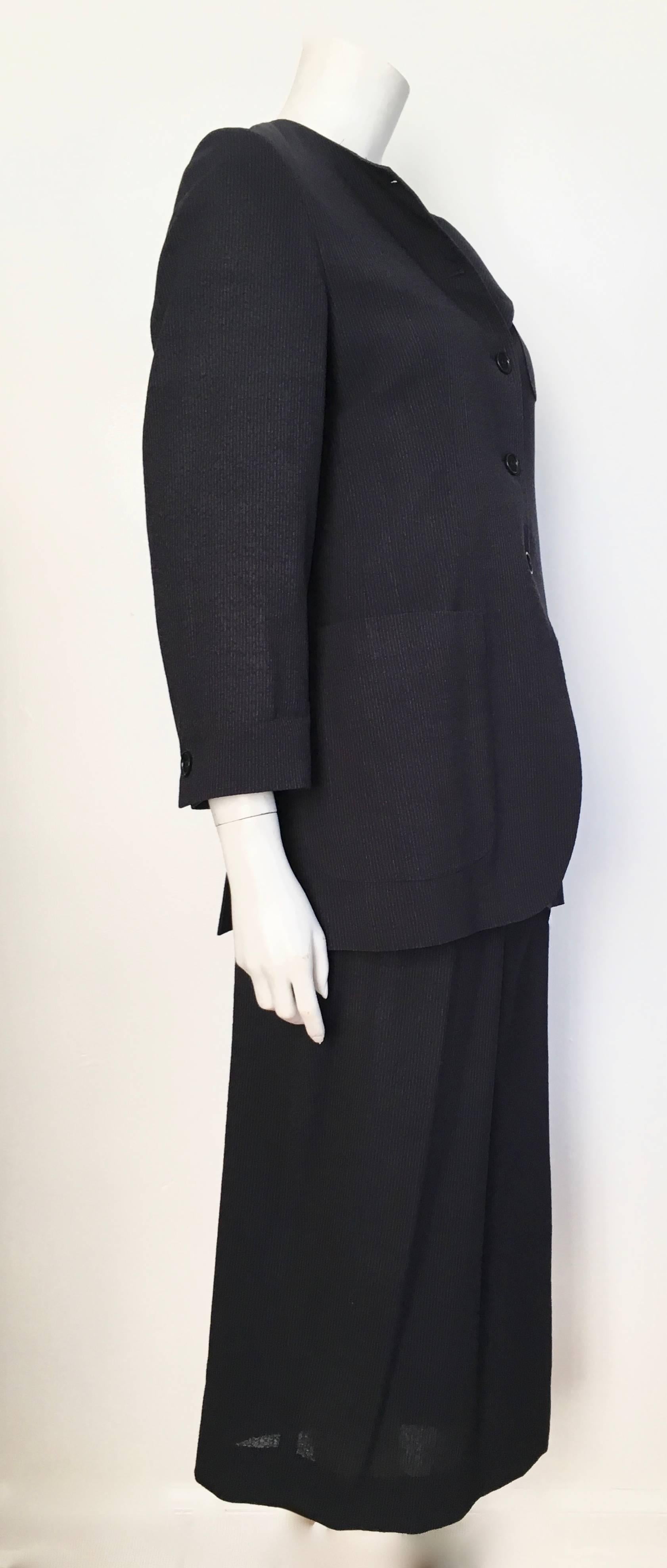 Black Romeo Gigli 1980s Wool Navy Jacket & Wrap Skirt Suit Size 6. For Sale