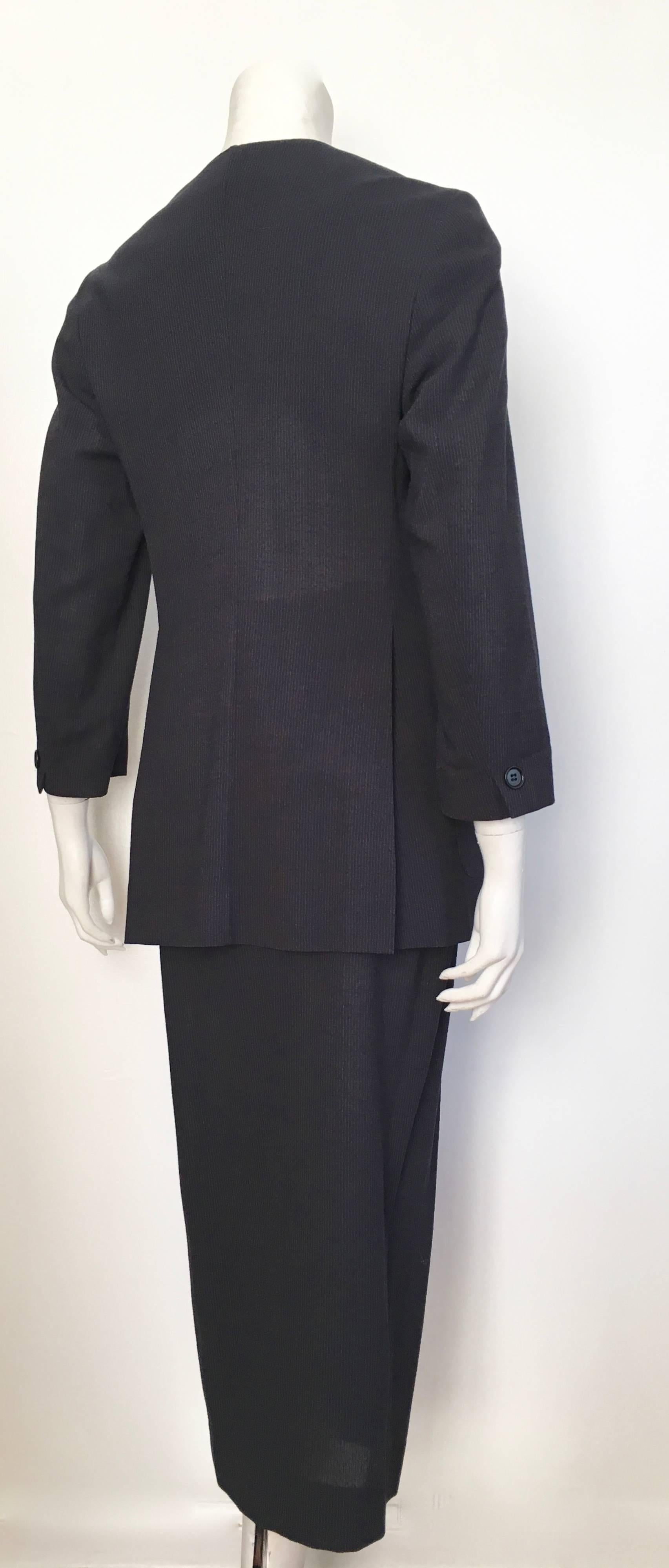 Romeo Gigli 1980s Wool Navy Jacket & Wrap Skirt Suit Size 6. In Excellent Condition For Sale In Atlanta, GA