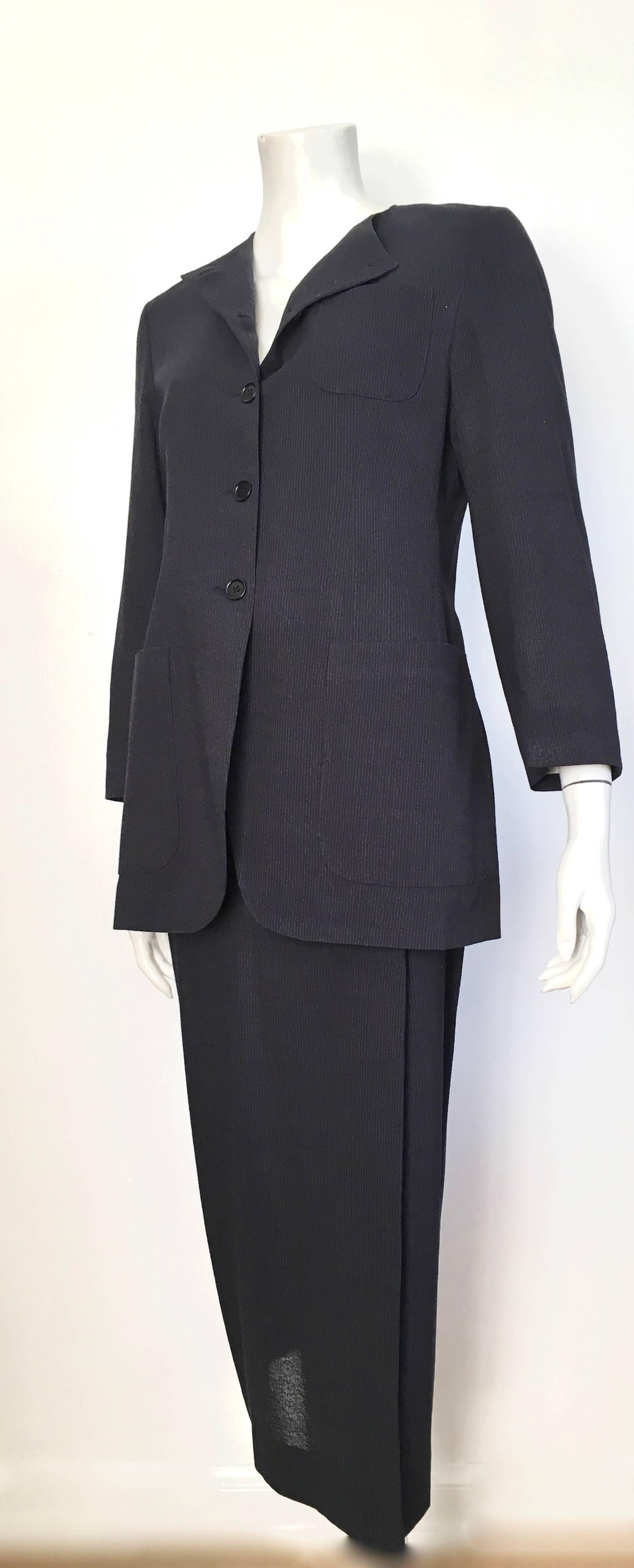 Women's or Men's Romeo Gigli 1980s Wool Navy Jacket & Wrap Skirt Suit Size 6. For Sale