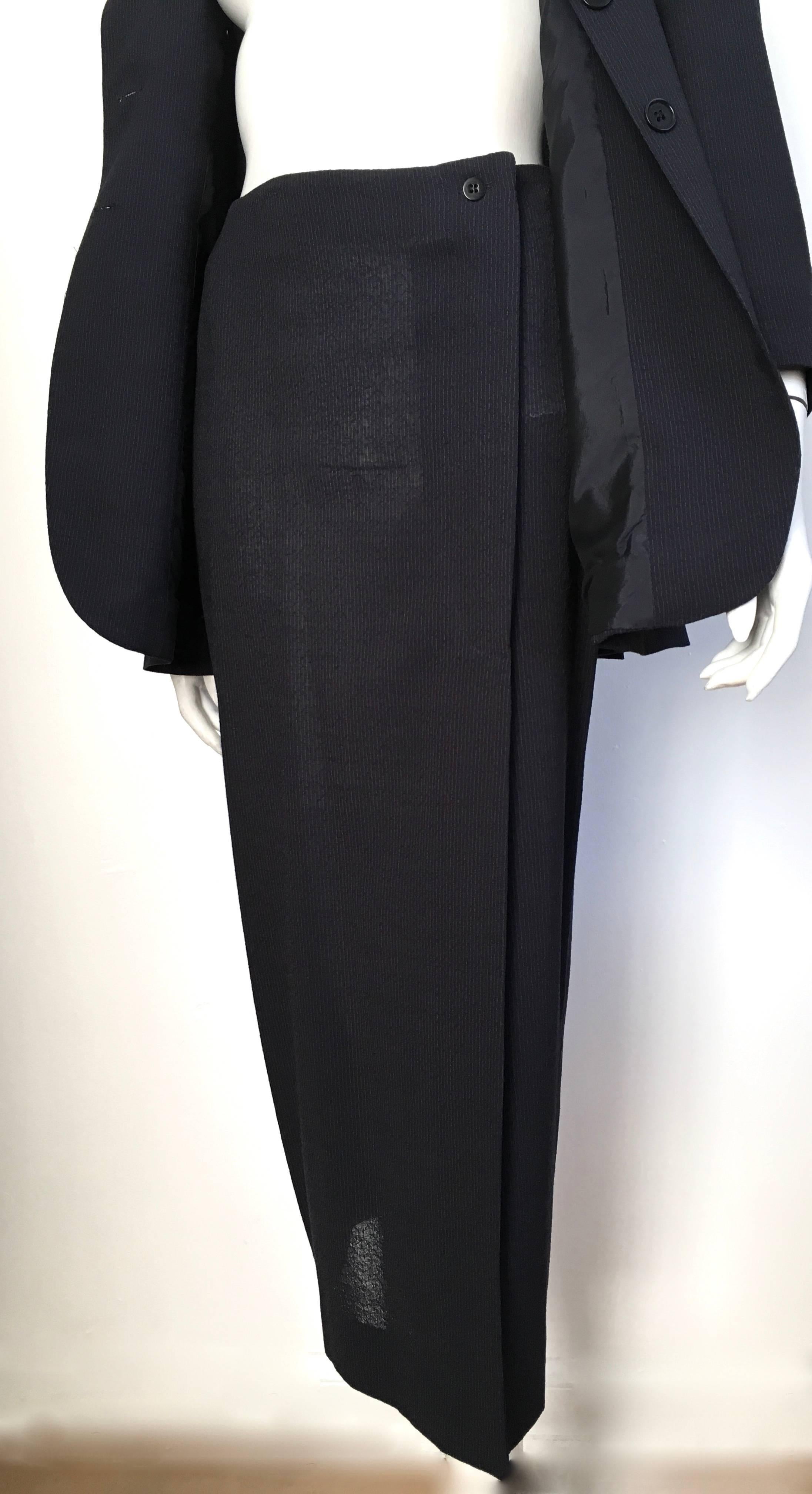 Romeo Gigli 1980s Wool Navy Jacket & Wrap Skirt Suit Size 6. For Sale 2