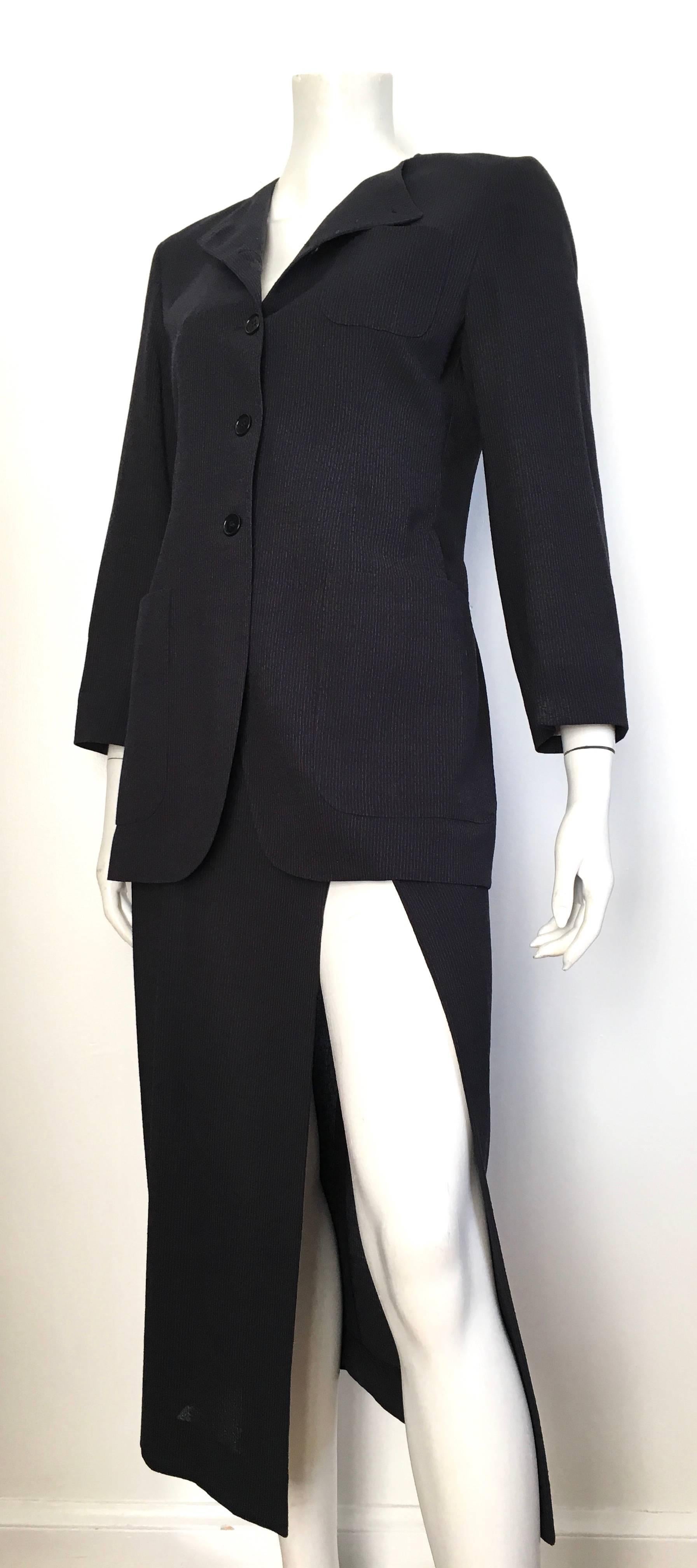 Romeo Gigli 1980s Wool Navy Jacket & Wrap Skirt Suit Size 6. For Sale 4