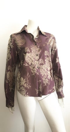 Romeo Gigli 1990s Silk Rose Print Long Sleeve Blouse Size 8.