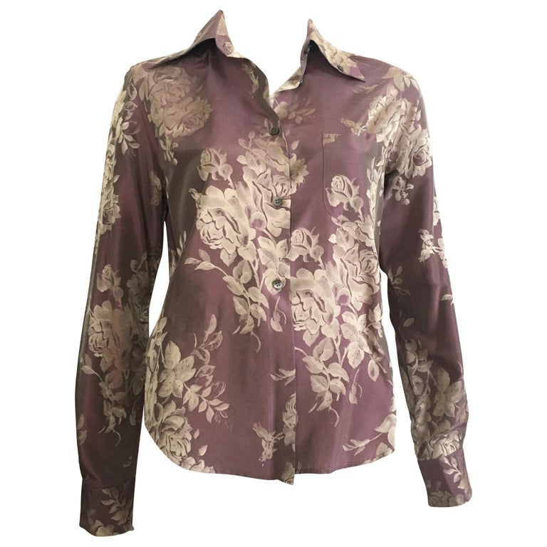 Romeo Gigli 1990s Silk Rose Print Long Sleeve Blouse Size 8. For Sale ...
