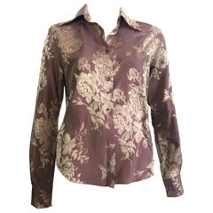 Vintage Romeo Gigli 1990s Silk Rose Print Long Sleeve Blouse Size 8.