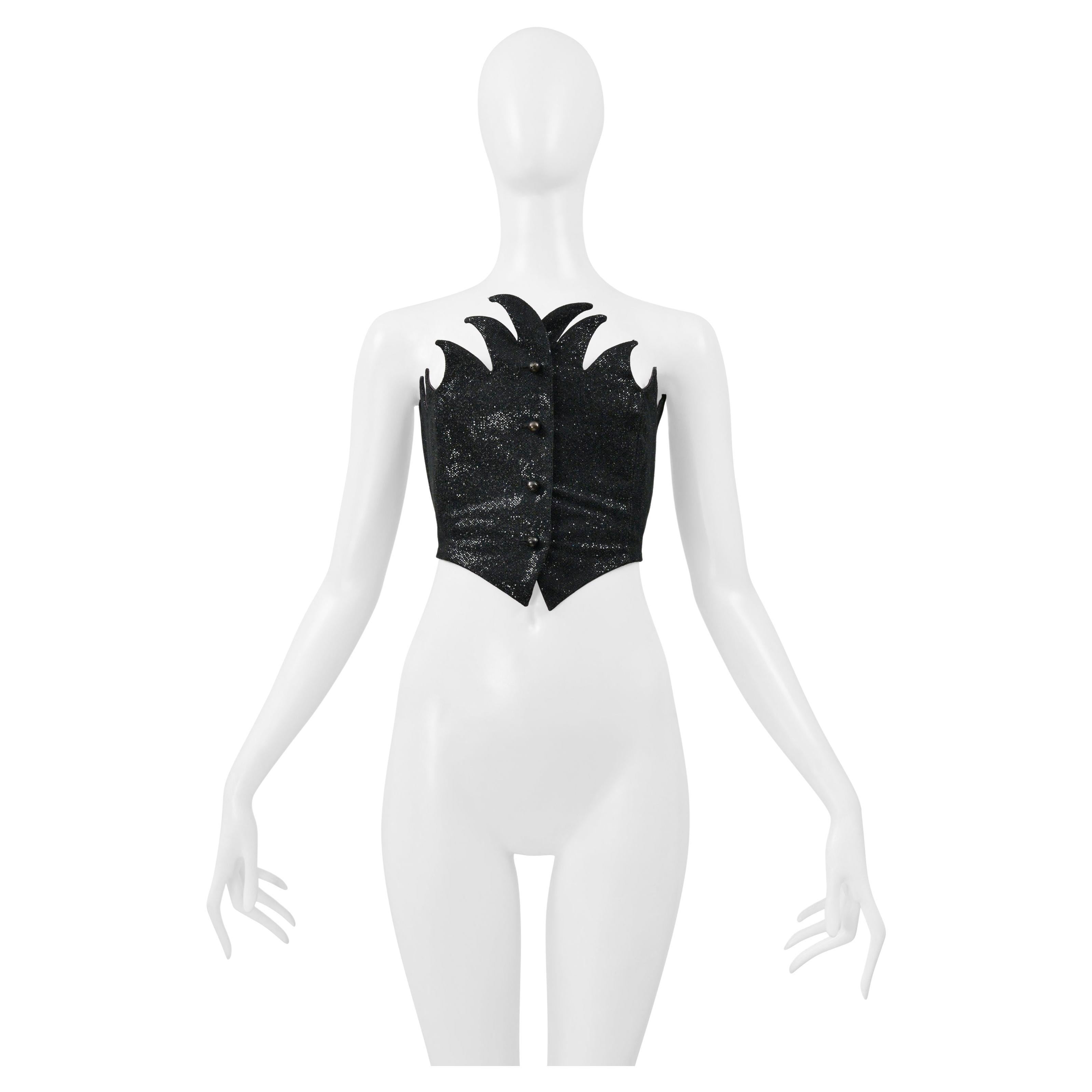 Romeo Gigli Black Metallic Flame Bustier 1992 For Sale
