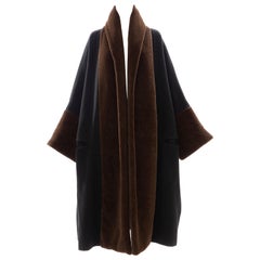 Romeo Gigli Black Wool Alpaca Chocolate Brown Shawl Collar Coat , Fall 1994