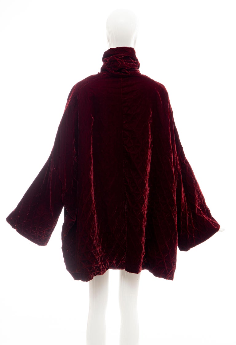 Romeo Gigli Bordeaux Edelweiss Smocking Silk Velvet Coat, Fall 1991 at ...