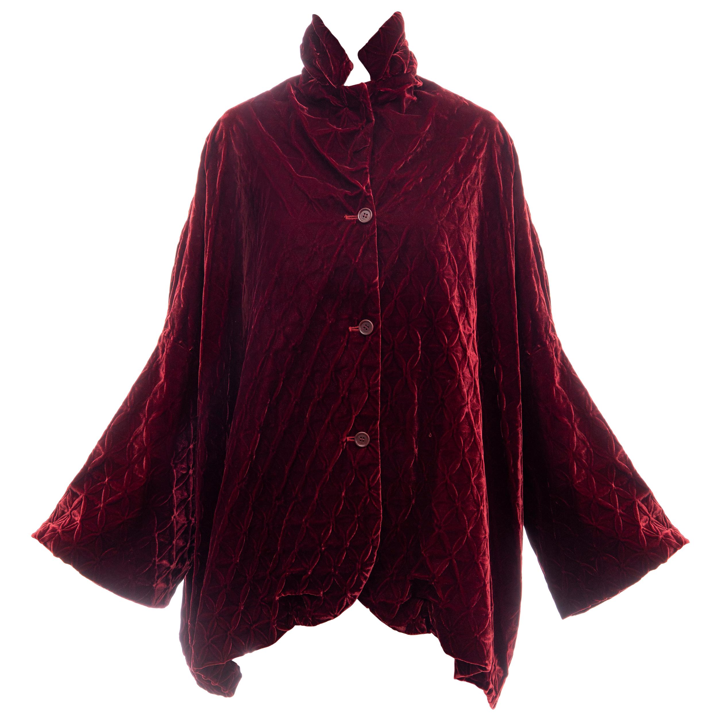 Romeo Gigli Bordeaux Edelweiss Smocking Silk Velvet Coat, Fall 1991 at ...