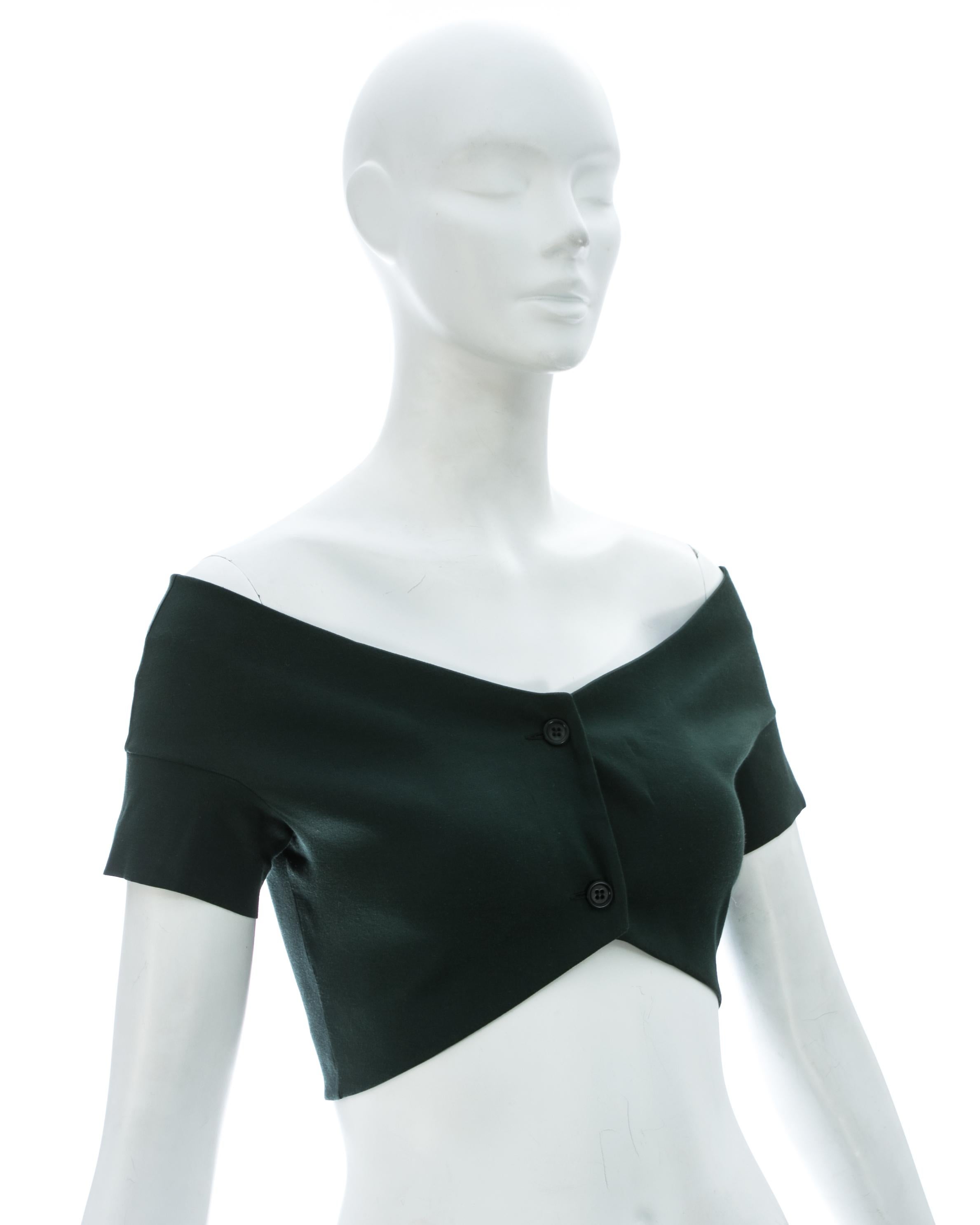 Romeo Gigli bottle green cotton spandex off the shoulder crop top, ca. 1990 In Excellent Condition In London, London