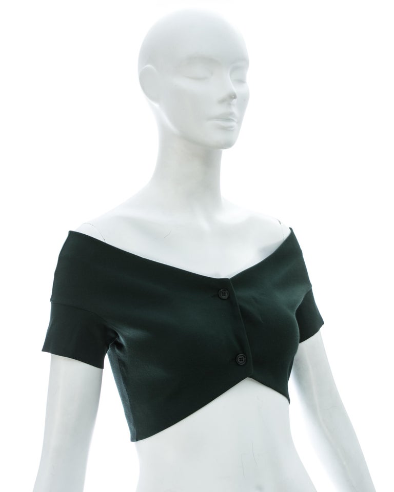 Romeo Gigli bottle green cotton spandex off the shoulder crop top, ca ...