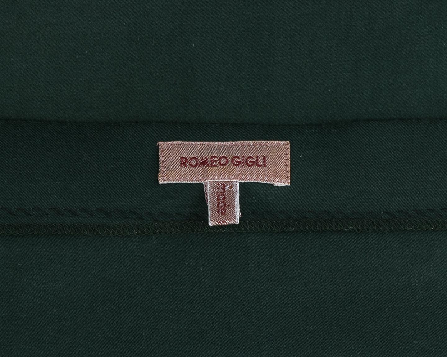 Romeo Gigli bottle green cotton spandex off the shoulder crop top, ca. 1990 2