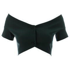 Vintage Romeo Gigli bottle green cotton spandex off the shoulder crop top, ca. 1990