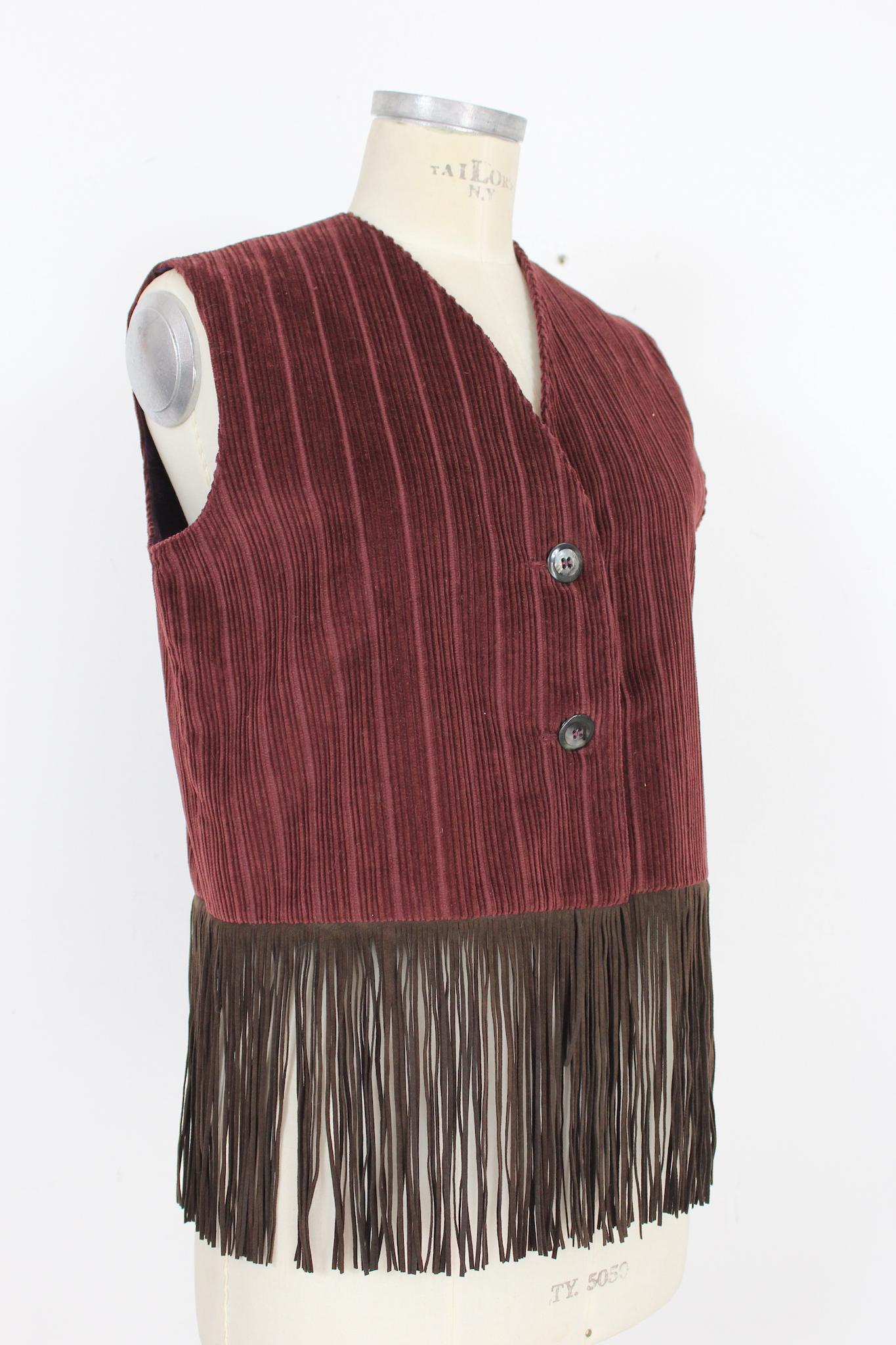 Women's Romeo Gigli Burgundy Velvet Vintage Fringes Vest