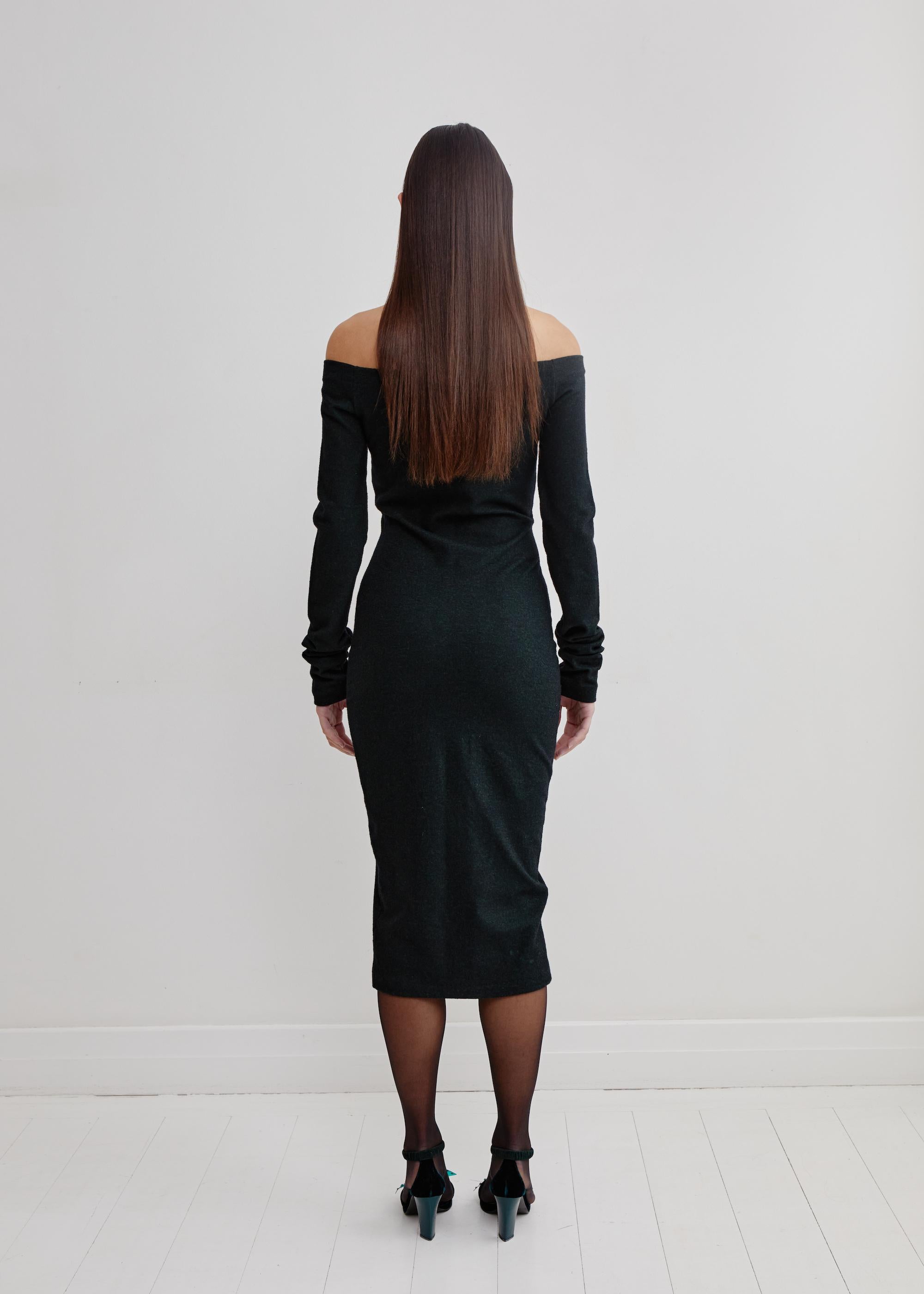 Black Romeo Gigli F/W 1991 runway cut-out strappy neckline stretch knit dress For Sale