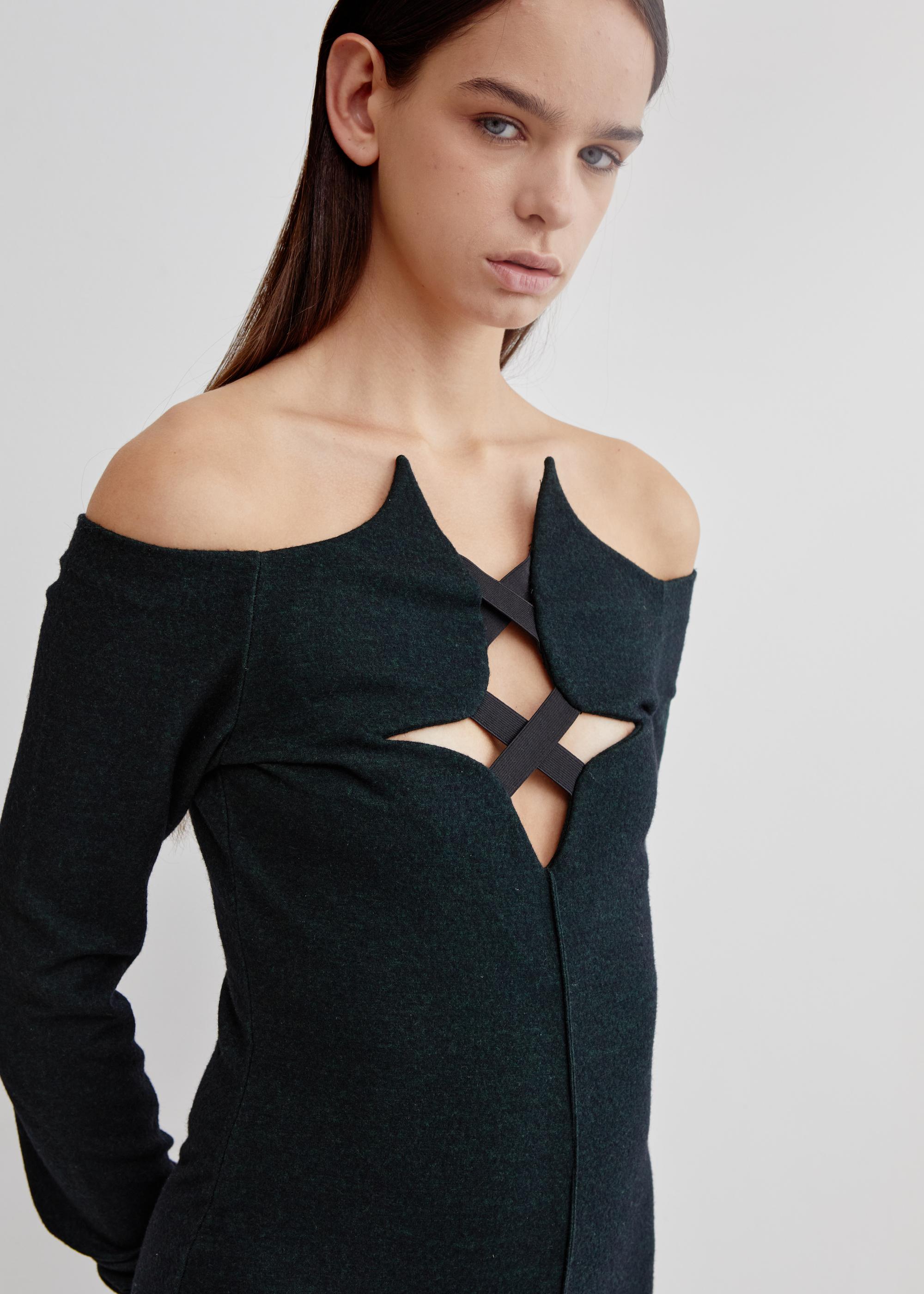 Romeo Gigli F/W 1991 runway cut-out strappy neckline stretch knit dress In Excellent Condition For Sale In BELLEVUE HILL, NSW