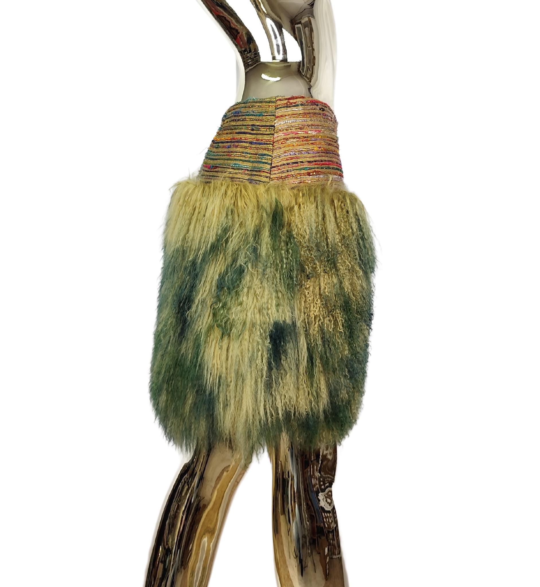 Brown Romeo Gigli F/W 2001 multicolor Mongolian fur skirt