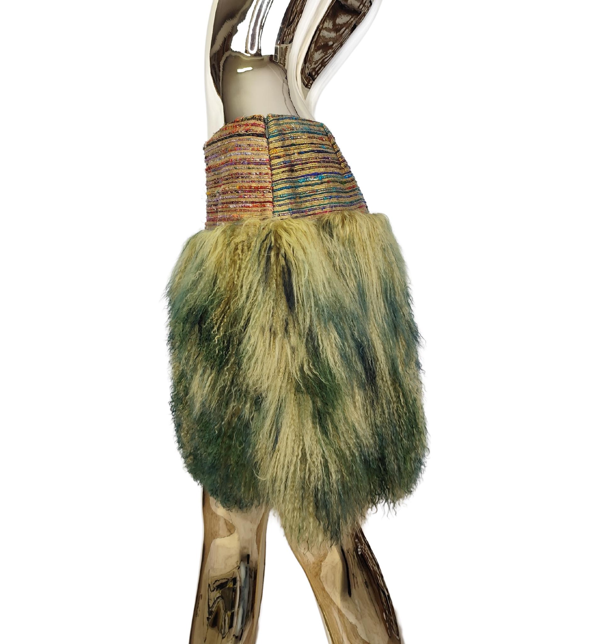Romeo Gigli F/W 2001 multicolor Mongolian fur skirt In Good Condition In Milano, IT