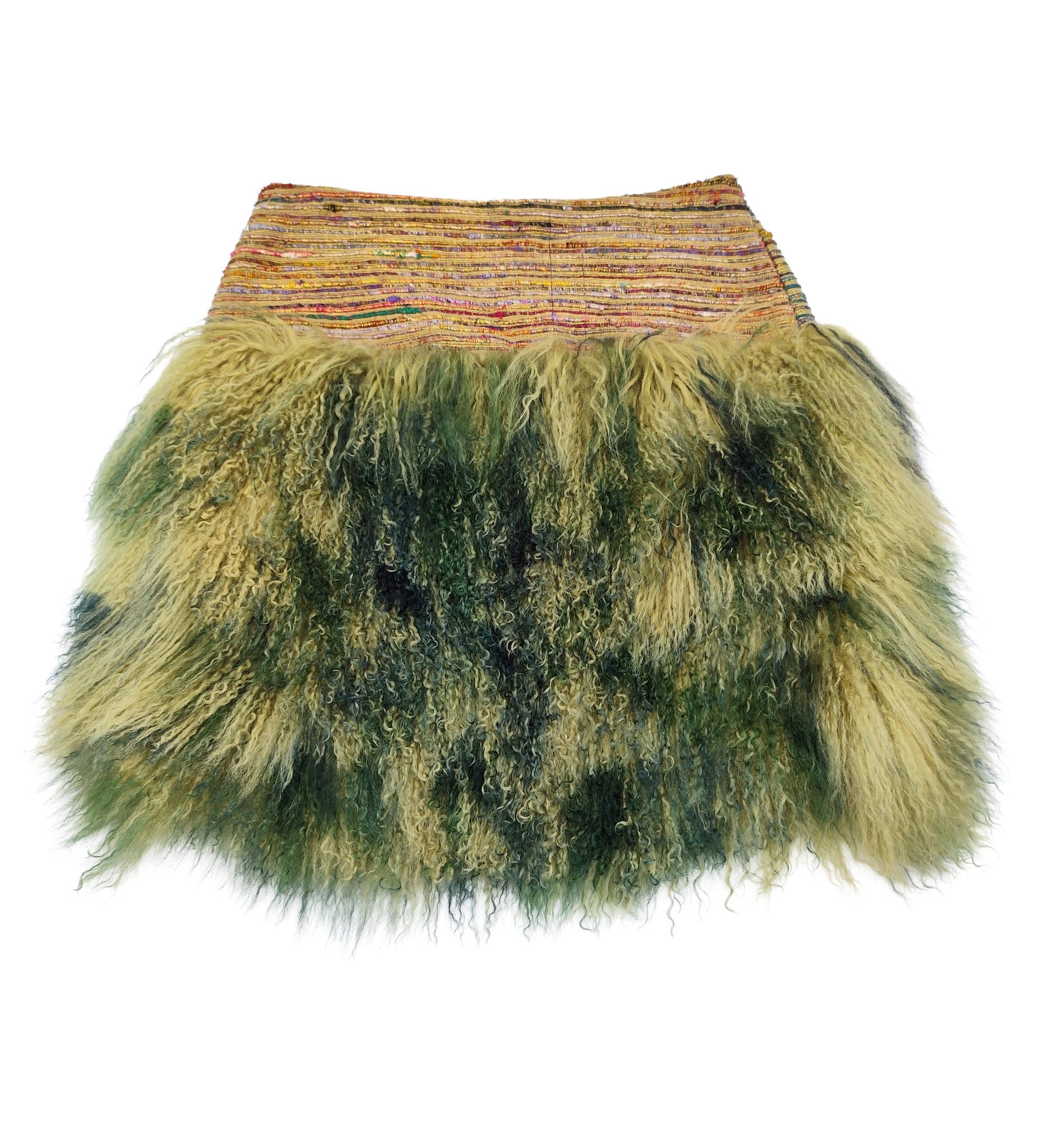 Women's Romeo Gigli F/W 2001 multicolor Mongolian fur skirt